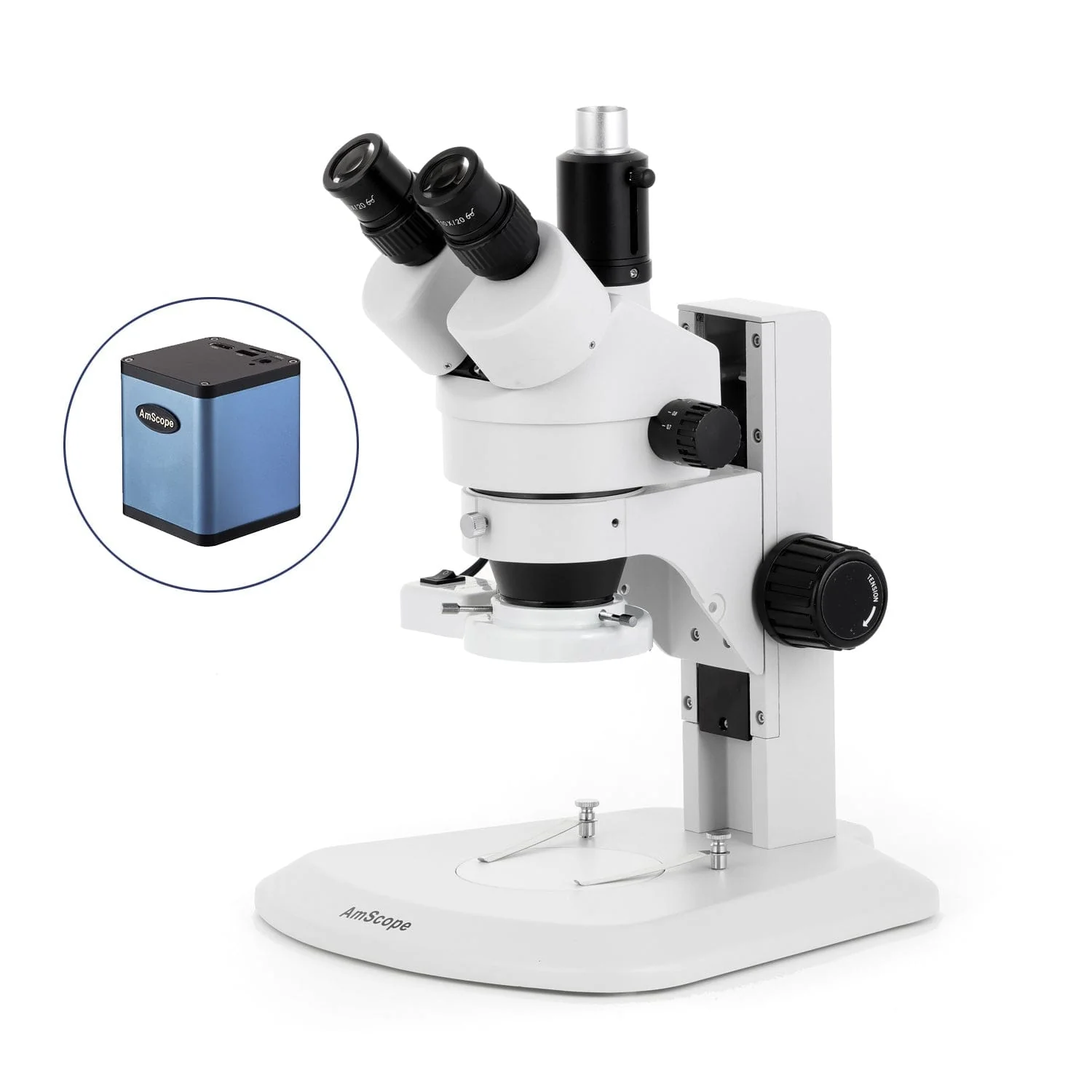 AmScope SM-1 Series Zoom Trinocular Stereo Microscope with 150W Halogen Ring Light and Auto Focus Camera on Track Stand - Image 3