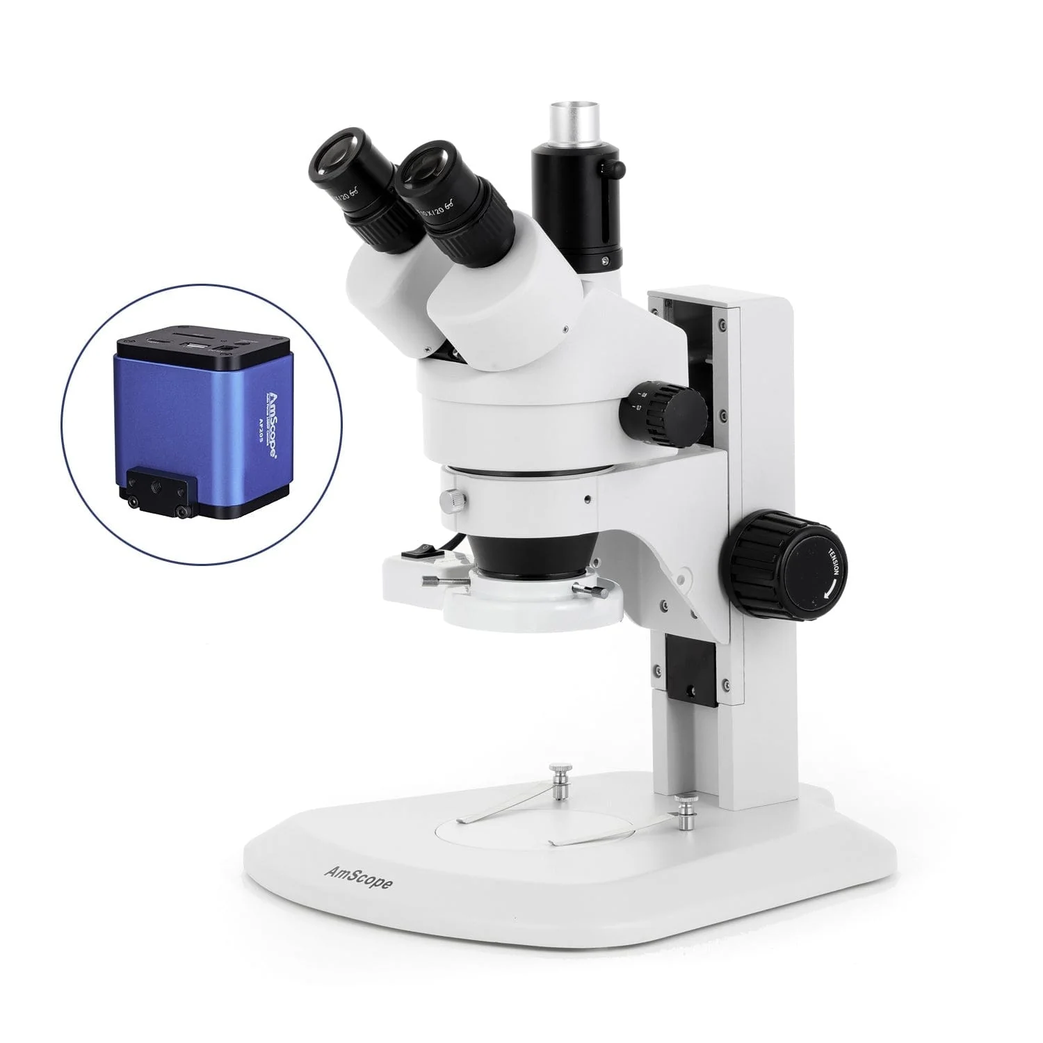 AmScope SM-1 Series Zoom Trinocular Stereo Microscope with 150W Halogen Ring Light and Auto Focus Camera on Track Stand - Image 7
