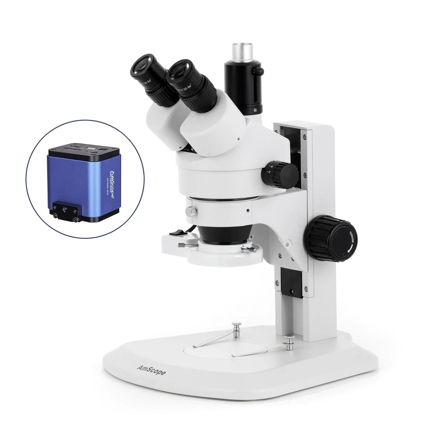 AmScope SM-1 Series Zoom Trinocular Stereo Microscope with 8W Fluorescent Ring Light and HDMI Camera on Track Stand - Image 7