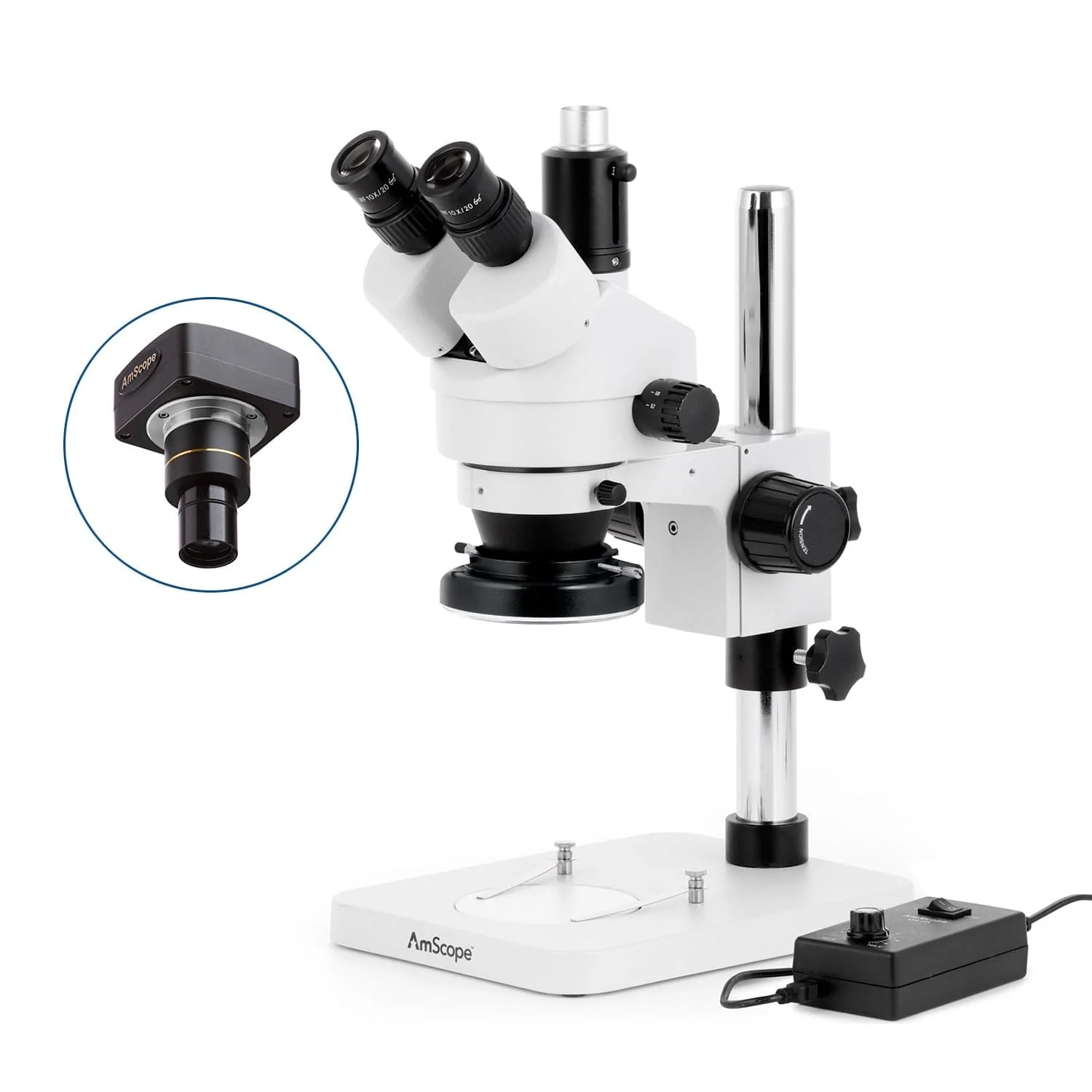 AmScope SM-1 Series Zoom Trinocular Stereo Microscope with 144 LED Ring Light and Optional Digital Camera on Pillar Stand - Image 2