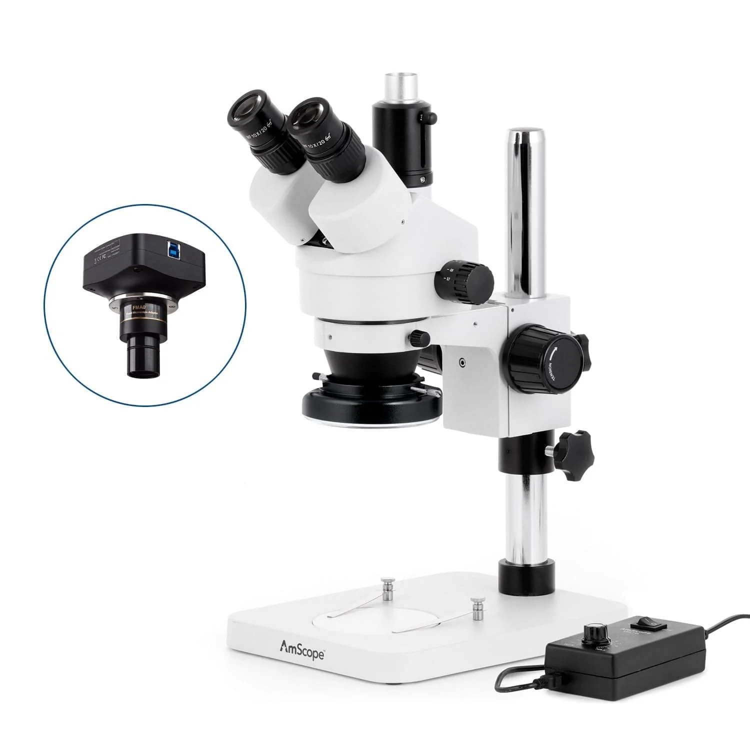AmScope SM-1 Series Zoom Trinocular Stereo Microscope with 144 LED Ring Light and Optional Digital Camera on Pillar Stand - Image 4