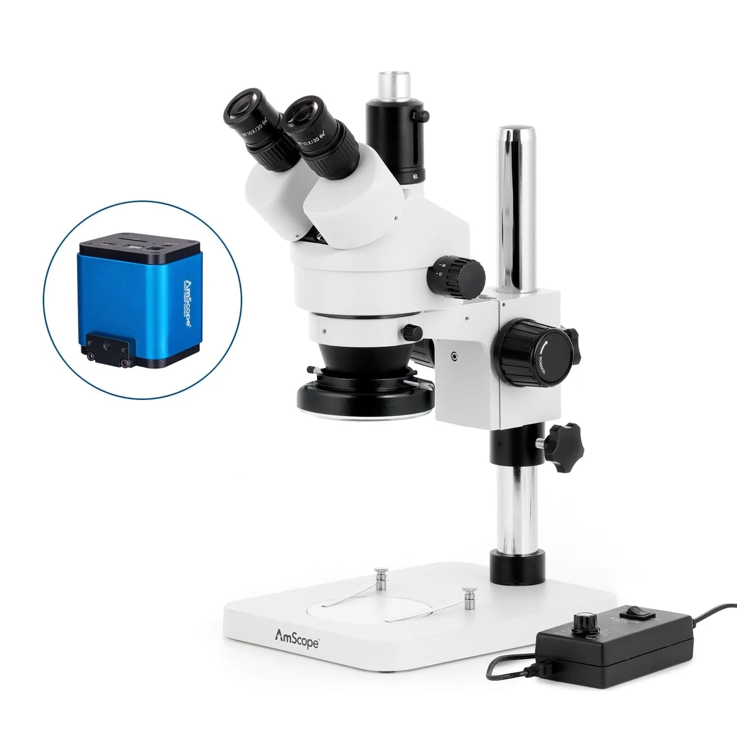 AmScope SM-1 Series Zoom Trinocular Stereo Microscope with 144 LED Ring Light and HDMI Camera on Pillar Stand - Image 3