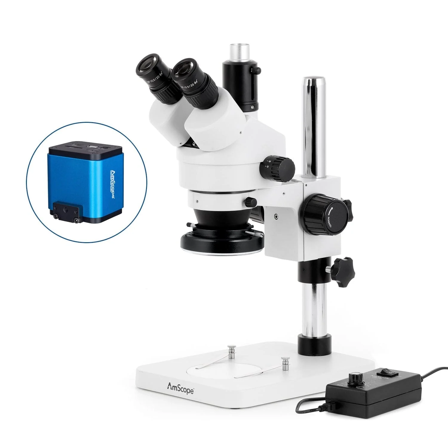 AmScope SM-1 Series Zoom Trinocular Stereo Microscope with 144 LED Ring Light and HDMI Camera on Pillar Stand - Image 9