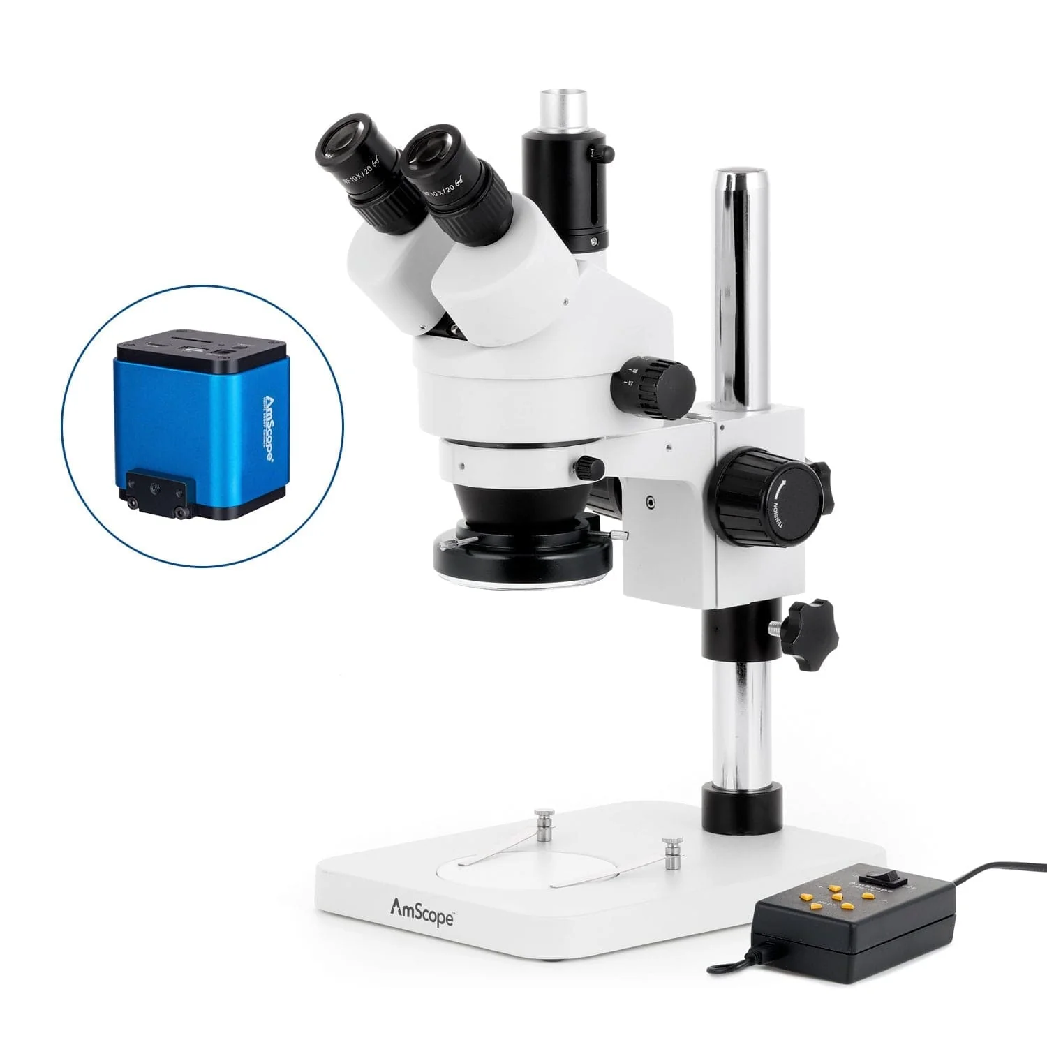 AmScope SM-1 Series Zoom Trinocular Stereo Microscope with Multi-Zone 144 LED and HDMI Camera on Pillar Stand - Image 3