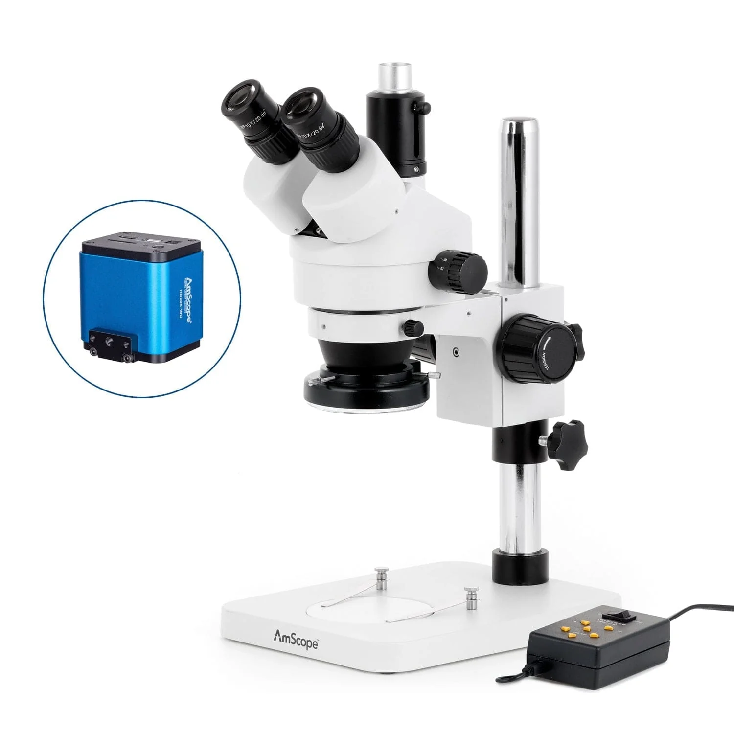 AmScope SM-1 Series Zoom Trinocular Stereo Microscope with Multi-Zone 144 LED and HDMI Camera on Pillar Stand - Image 7