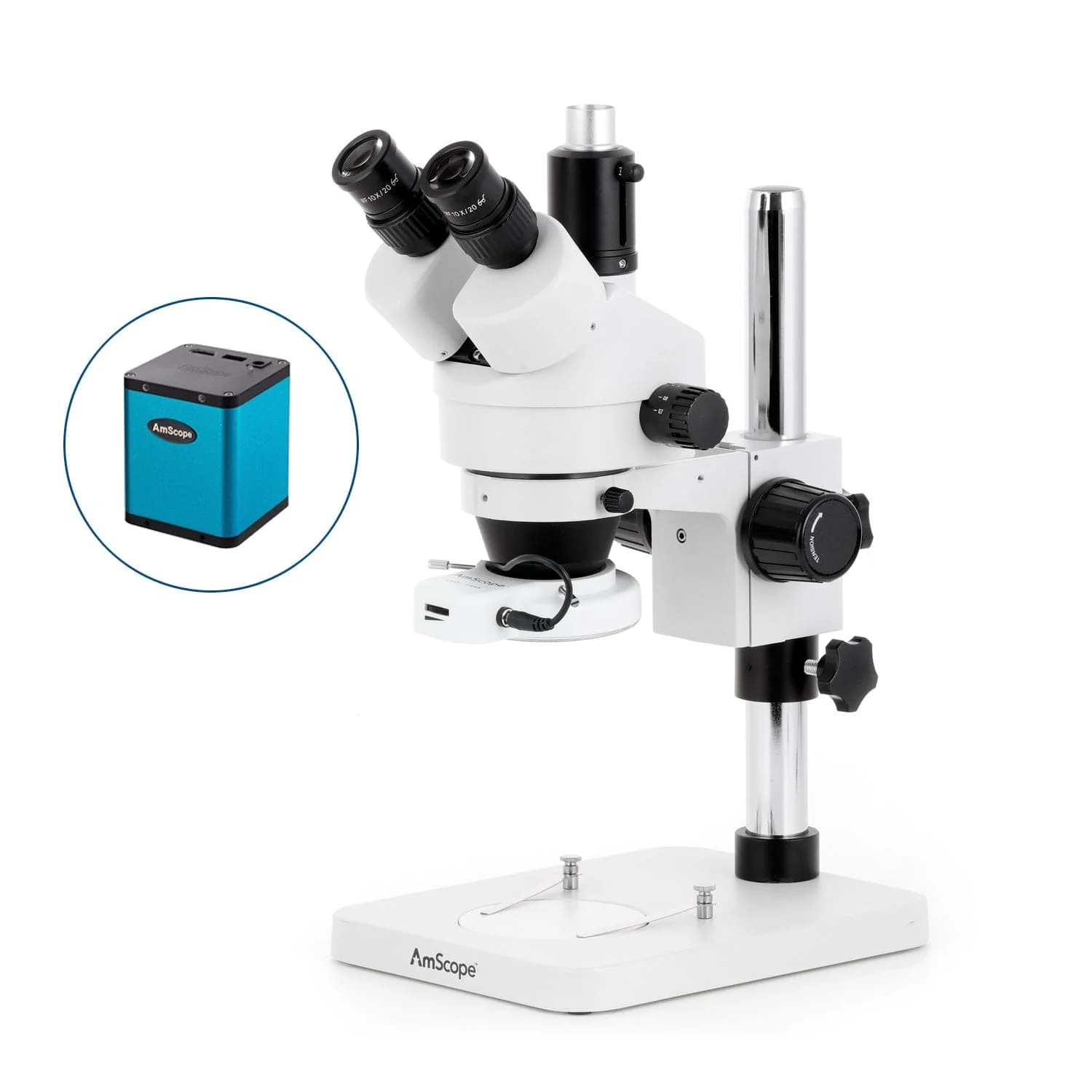 AmScope SM-1 Series Zoom Trinocular Stereo Microscope with 144 LED Compact Ring Light and Auto Focus Camera on Pillar Stand - Image 3