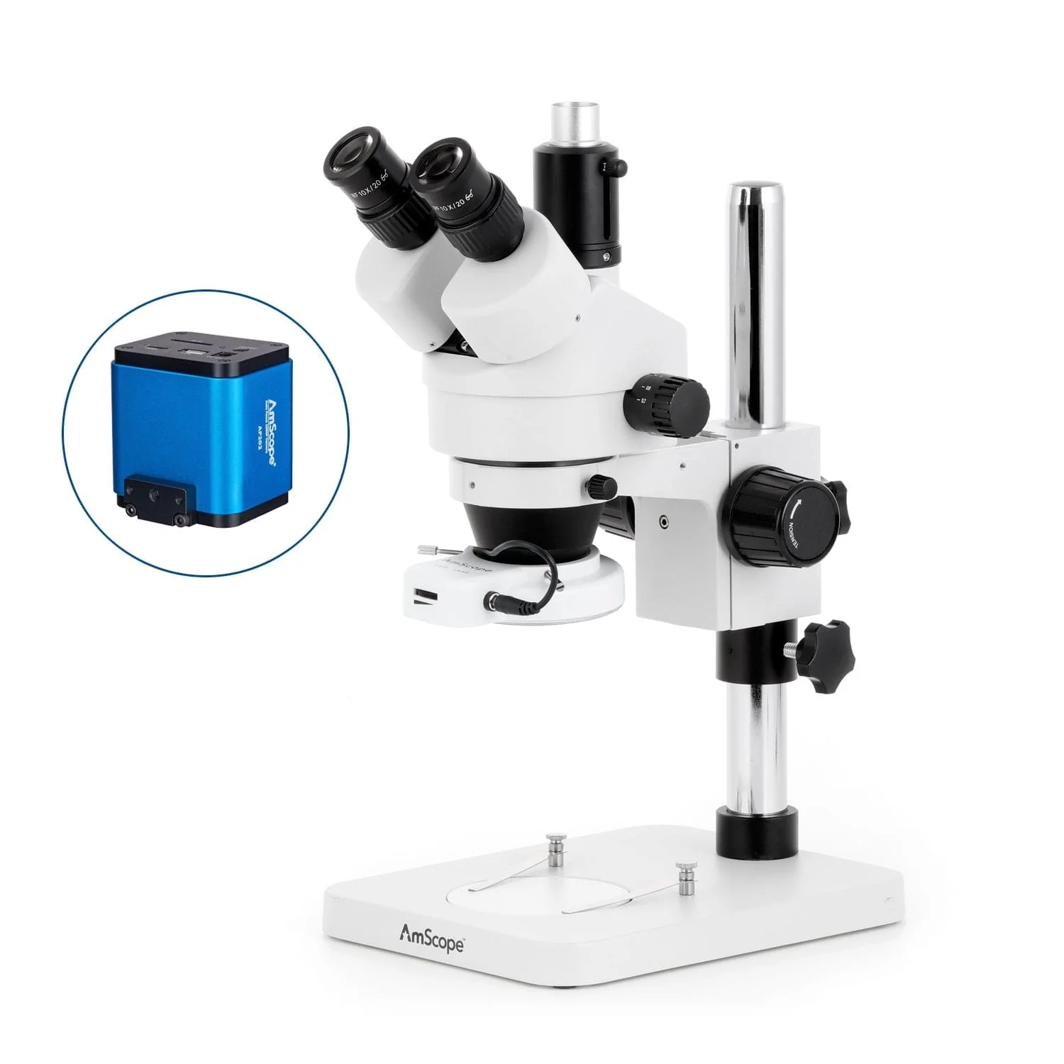 AmScope SM-1 Series Zoom Trinocular Stereo Microscope with 144 LED Compact Ring Light and Auto Focus Camera on Pillar Stand - Image 5