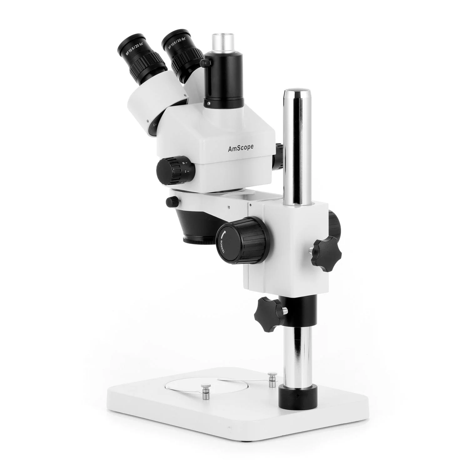 AmScope SM-1 Series Zoom Trinocular Stereo Microscope with 30W LED Single Fiber Optic Gooseneck Light and Optional Digital Camera on Pillar Stand - Image 9