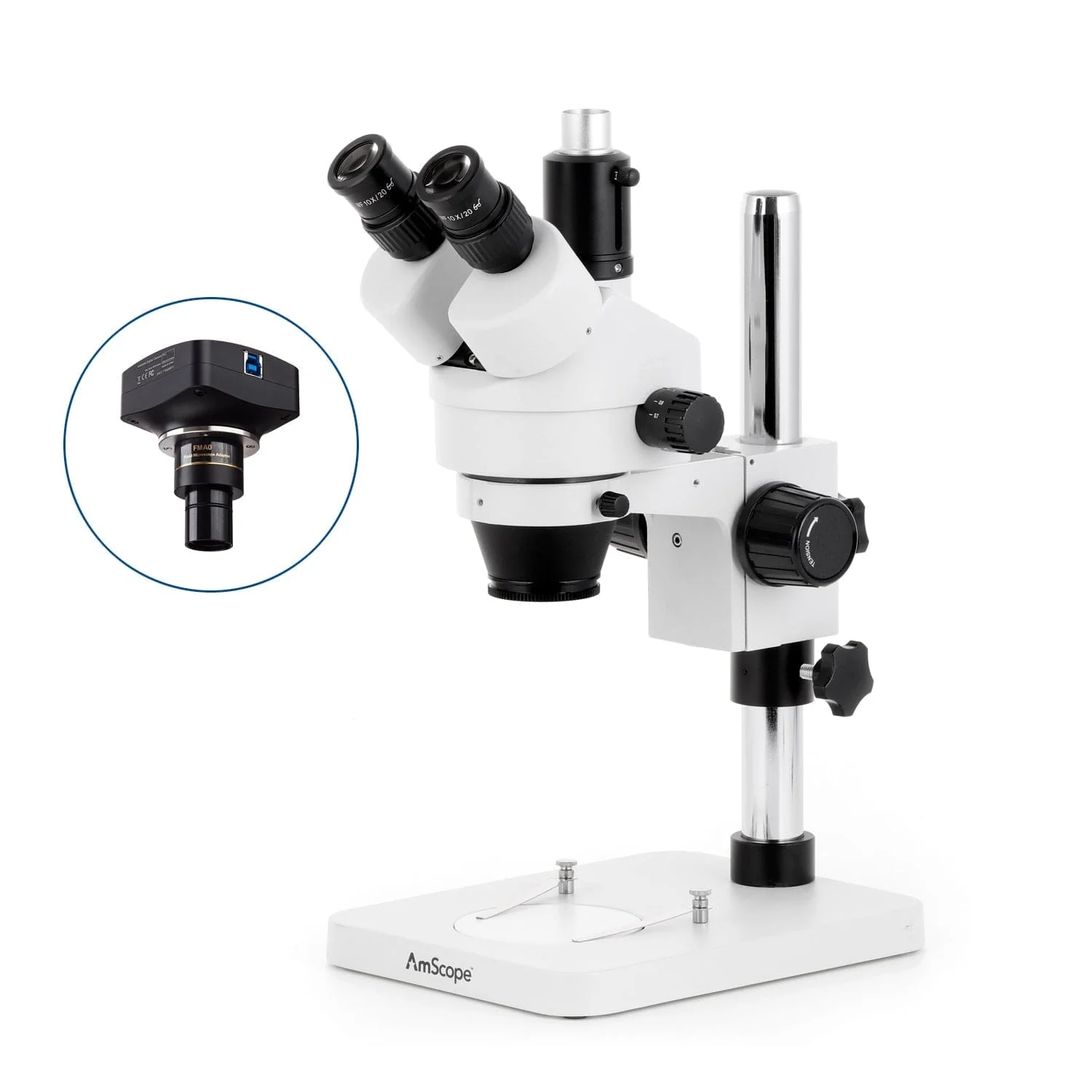 AmScope SM-1 Series Zoom Trinocular Stereo Microscope with Optional Digital Camera on Pillar Stand - Image 4