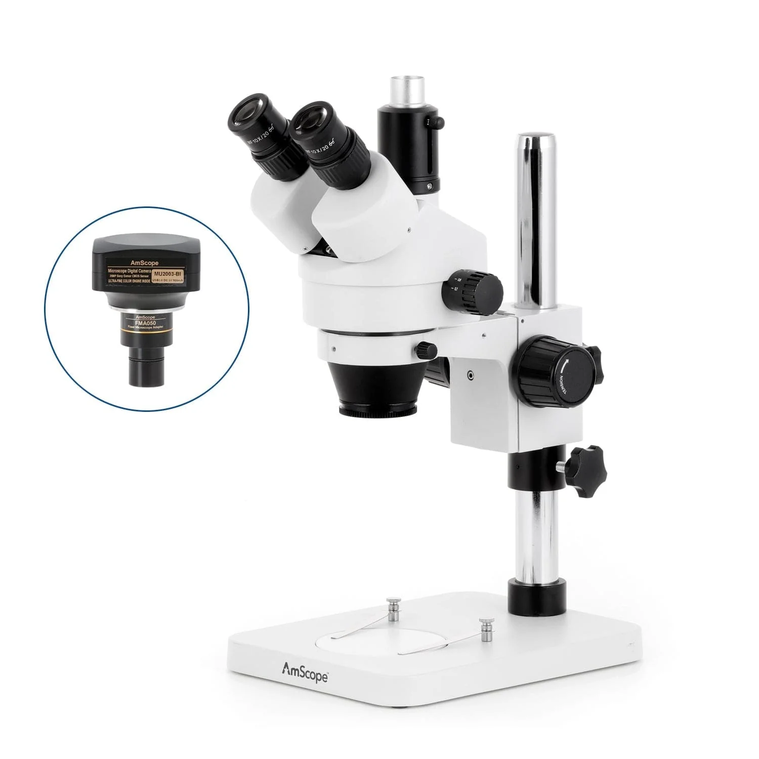 AmScope SM-1 Series Zoom Trinocular Stereo Microscope with 56 LED Compact Ring Light and Optional Digital Camera on Pillar Stand - Image 6