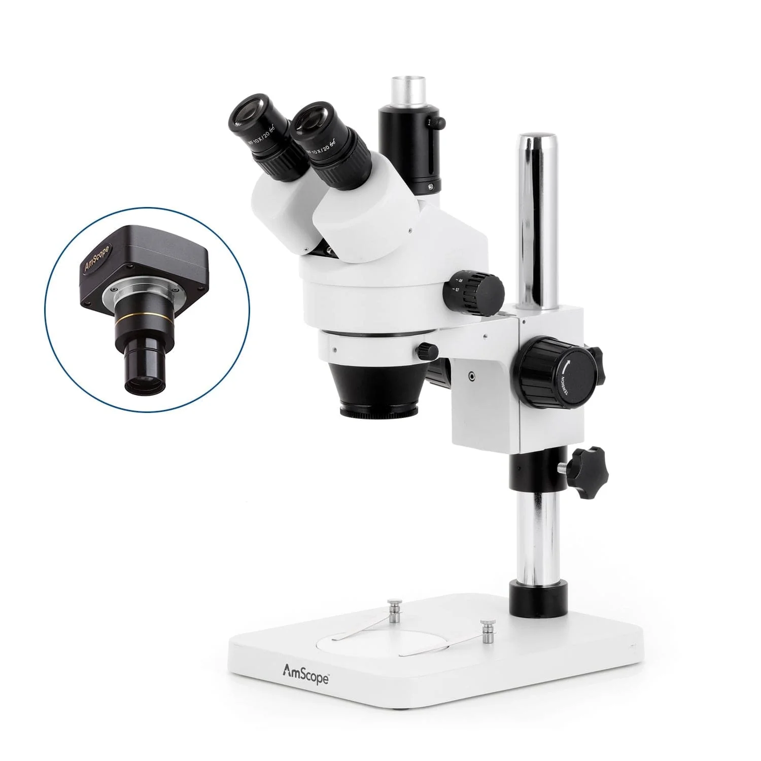 AmScope SM-1 Series Zoom Trinocular Stereo Microscope with 64 LED Compact Ring Light and Optional Digital Camera on Pillar Stand - Image 2