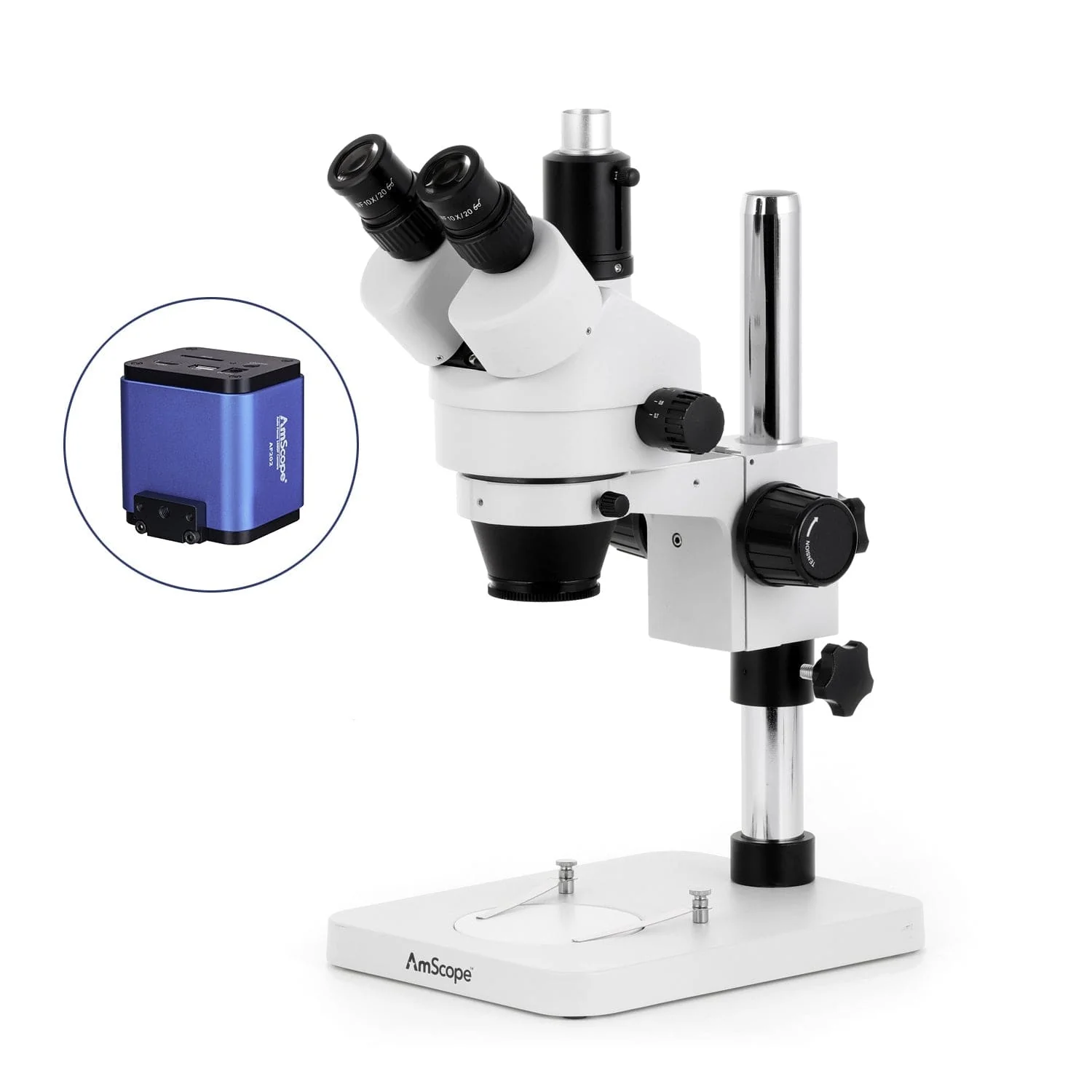 AmScope SM-1 Series Zoom Trinocular Stereo Microscope with 64 LED Compact Ring Light and Auto Focus Camera on Pillar Stand - Image 5