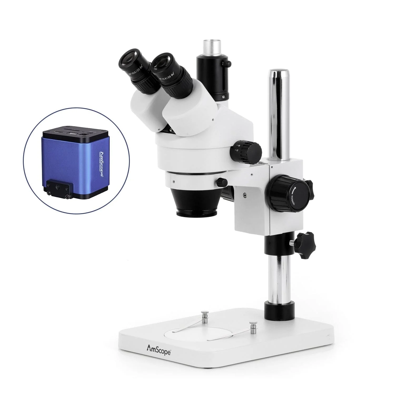AmScope SM-1 Series Zoom Trinocular Stereo Microscope with 64 LED Compact Ring Light and HDMI Camera on Pillar Stand - Image 3