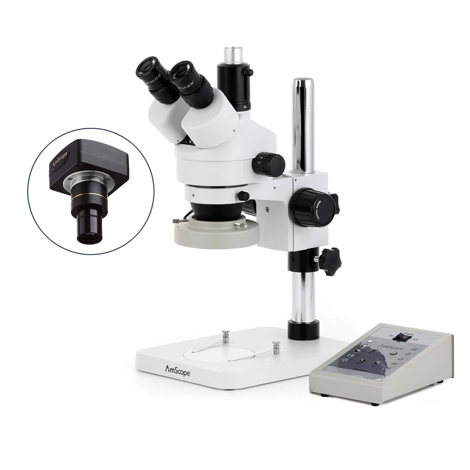 AmScope SM-1 Series Zoom Trinocular Stereo Microscope with 80 LED Direction Variable Ring Light and Optional Digital Camera on Pillar Stand - Image 2