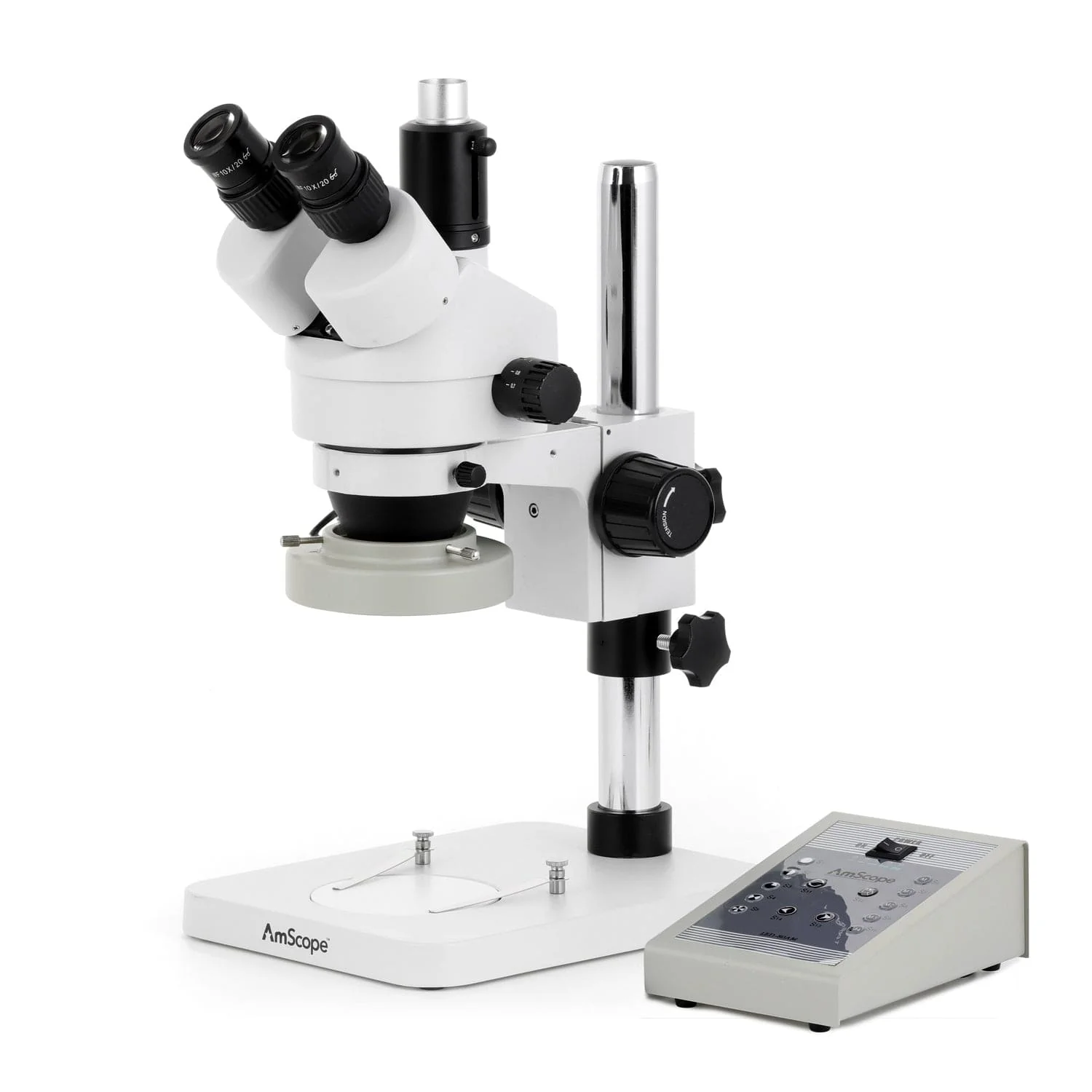 AmScope SM-1 Series Zoom Trinocular Stereo Microscope with 80 LED Direction Variable Ring Light and Auto Focus Camera on Pillar Stand - Image 2