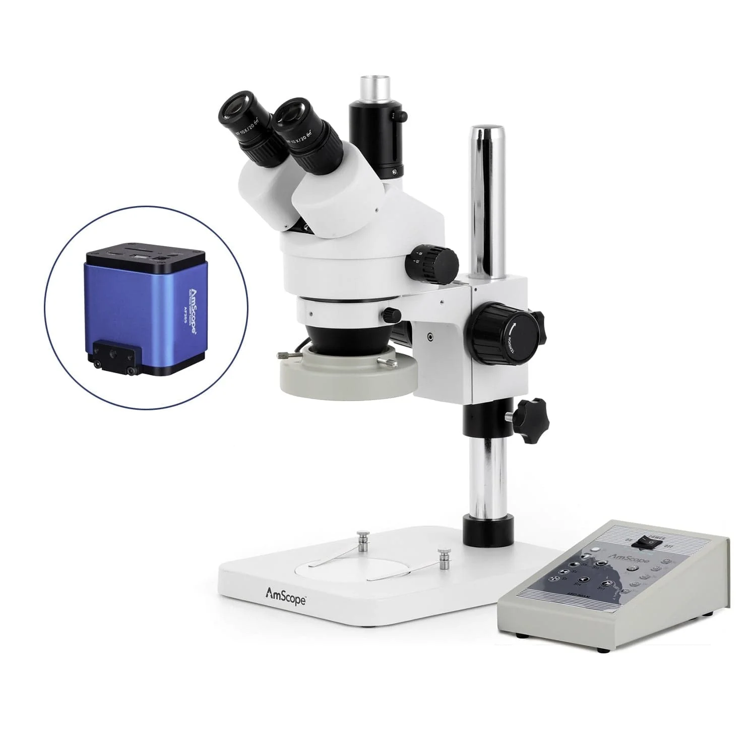 AmScope SM-1 Series Zoom Trinocular Stereo Microscope with 80 LED Direction Variable Ring Light and Auto Focus Camera on Pillar Stand - Image 7