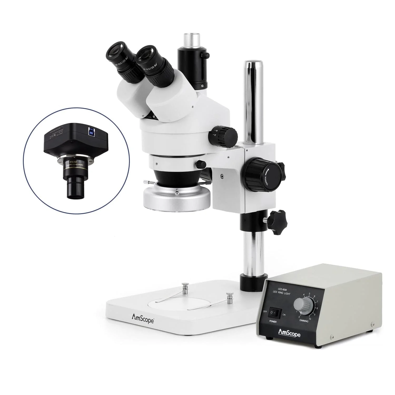 AmScope SM-1 Series Zoom Trinocular Stereo Microscope with Heavy Duty 80 LED Ring Light and Optional Digital Camera on Pillar Stand - Image 4