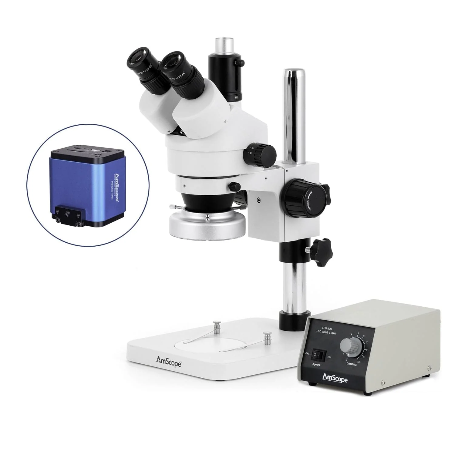 AmScope SM-1 Series Zoom Trinocular Stereo Microscope with Heavy Duty 80 LED Ring Light and HDMI Camera on Pillar Stand - Image 5
