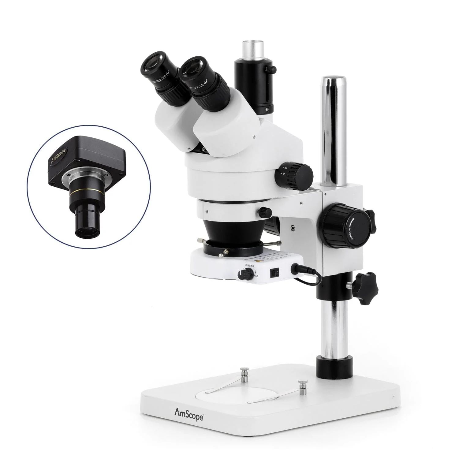 AmScope SM-1 Series Zoom Trinocular Stereo Microscope with 80 LED Compact Ring Light and Optional Digital Camera on Pillar Stand - Image 2