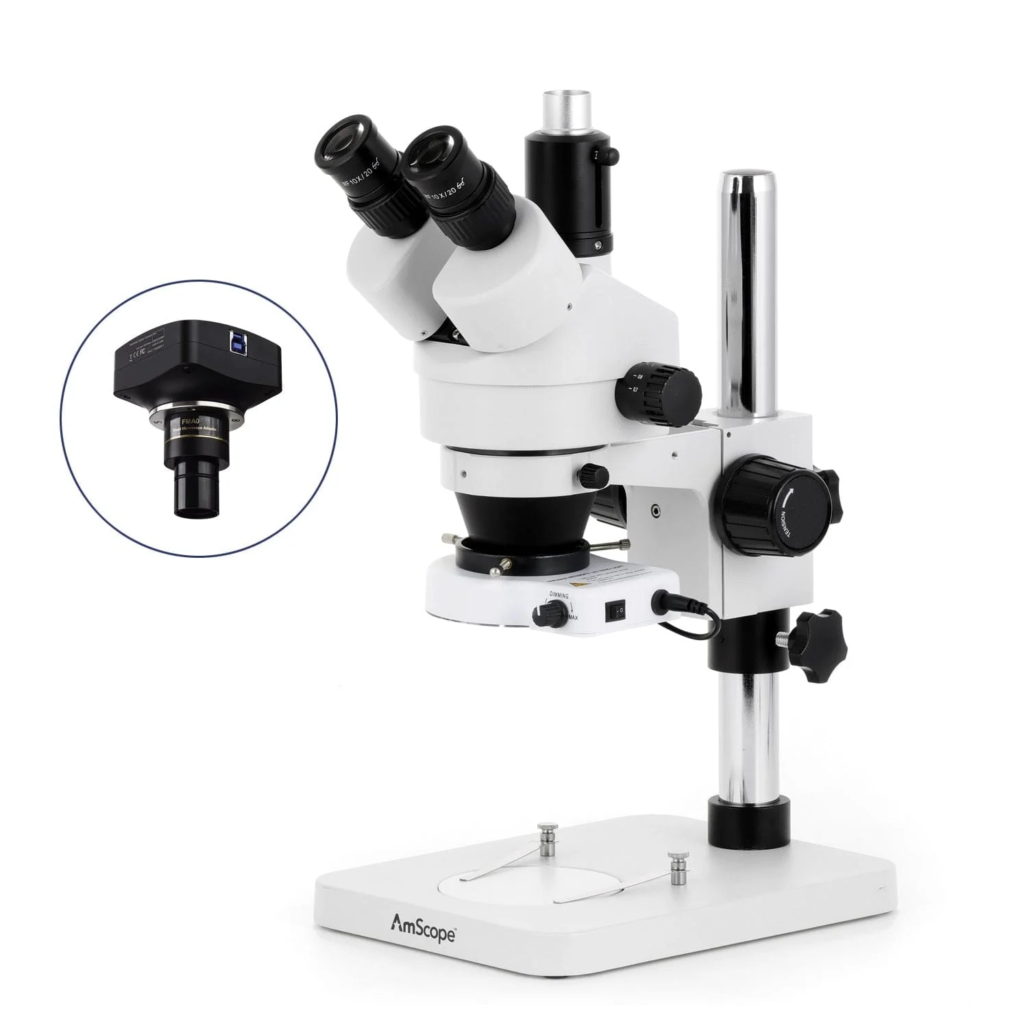 AmScope SM-1 Series Zoom Trinocular Stereo Microscope with 80 LED Compact Ring Light and Optional Digital Camera on Pillar Stand - Image 4
