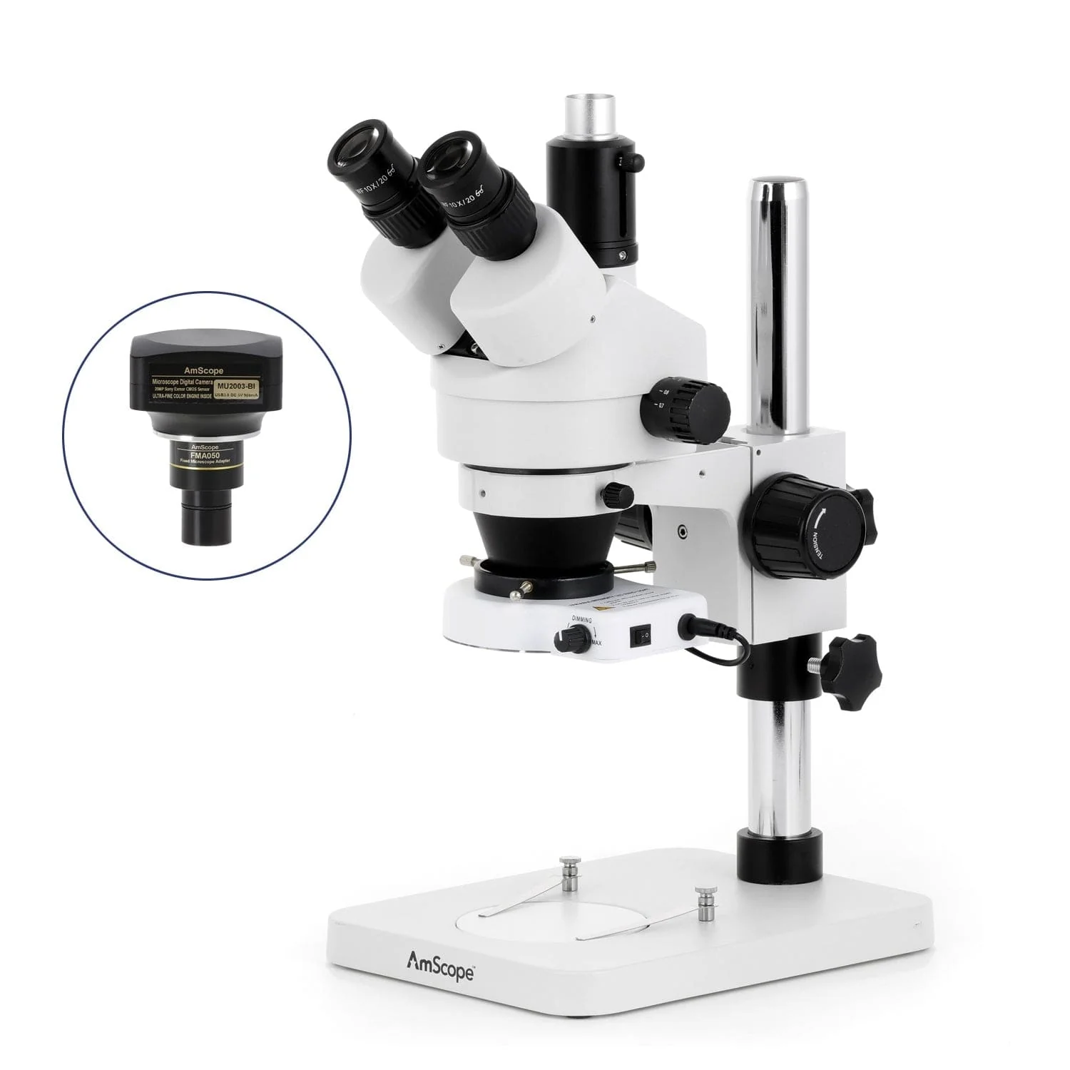 AmScope SM-1 Series Zoom Trinocular Stereo Microscope with 80 LED Compact Ring Light and Optional Digital Camera on Pillar Stand - Image 6