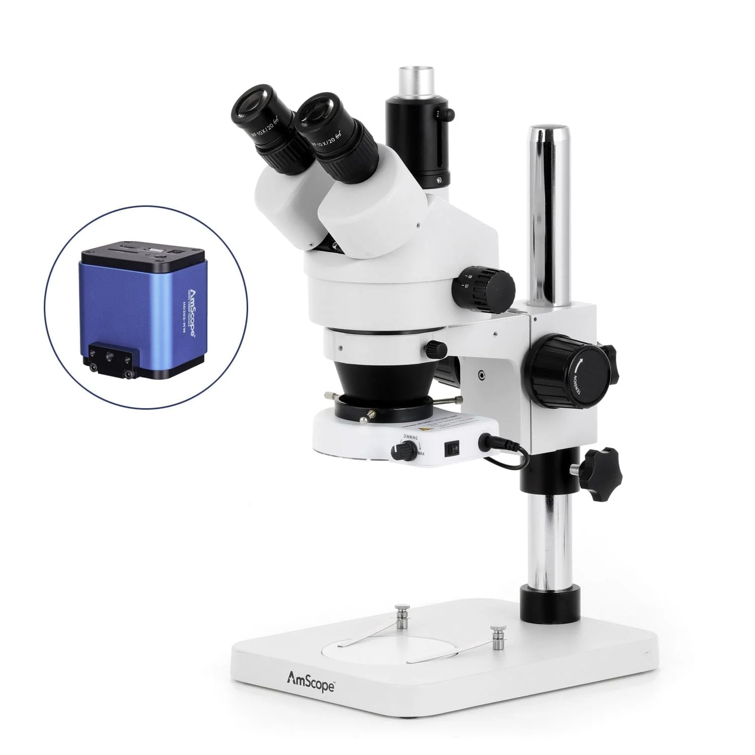 AmScope SM-1 Series Zoom Trinocular Stereo Microscope with 80 LED Compact Ring Light and HDMI Camera on Pillar Stand - Image 5