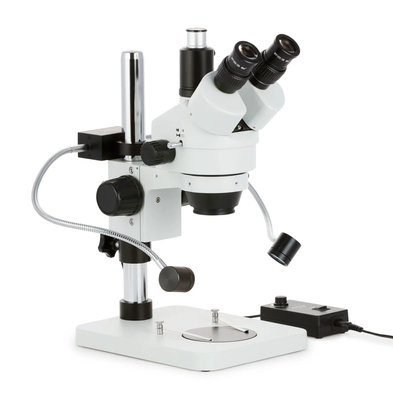AmScope SM-1T Series Trinocular Stereo Zoom Microscope 7X-45X Magnification with 8W LED Dual Gooseneck Illuminator + Optional Digital Camera on Pillar Stand - Image 4