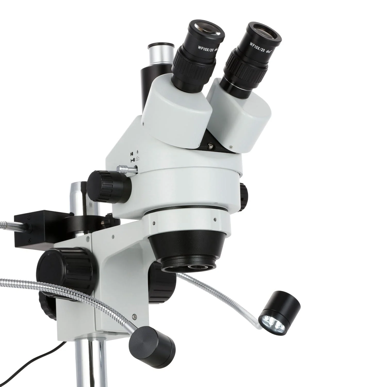 AmScope SM-1T Series Trinocular Stereo Zoom Microscope 7X-45X Magnification with 8W LED Dual Gooseneck Illuminator + Optional Digital Camera on Pillar Stand - Image 6