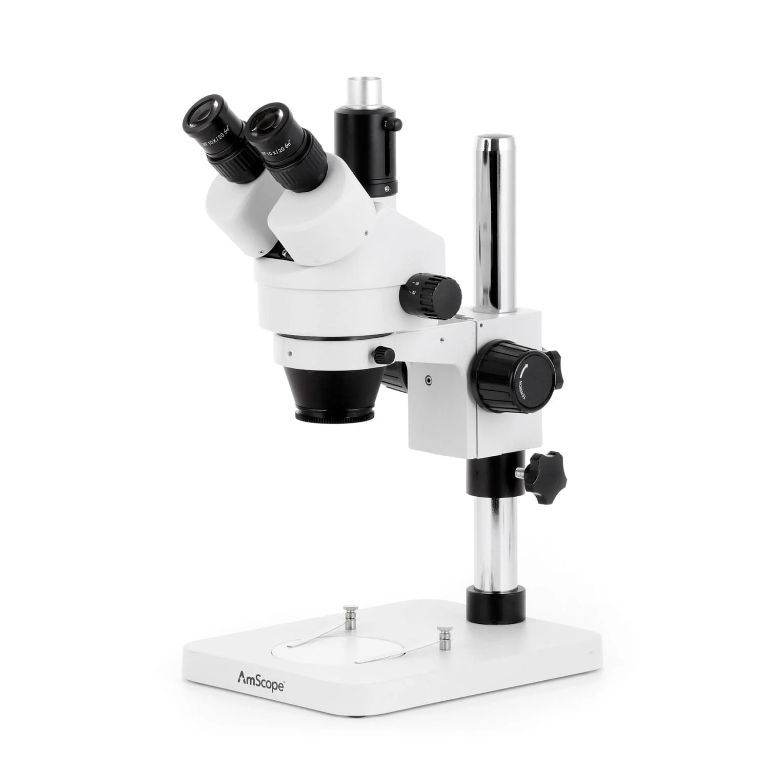 AmScope SM-1 Series Zoom Trinocular Stereo Microscope with Auto Focus Camera on Pillar Stand