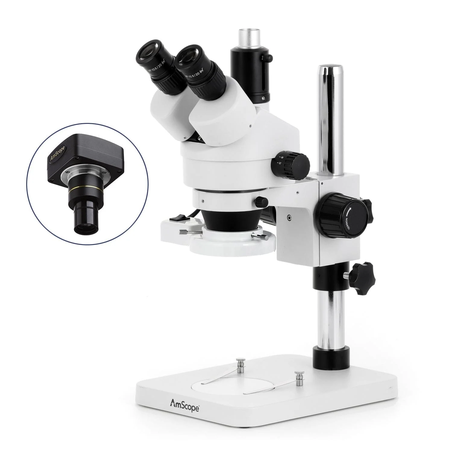 AmScope SM-1 Series Zoom Trinocular Stereo Microscope with 8W Fluorescent Ring Light and Optional Digital Camera on Pillar Stand - Image 2