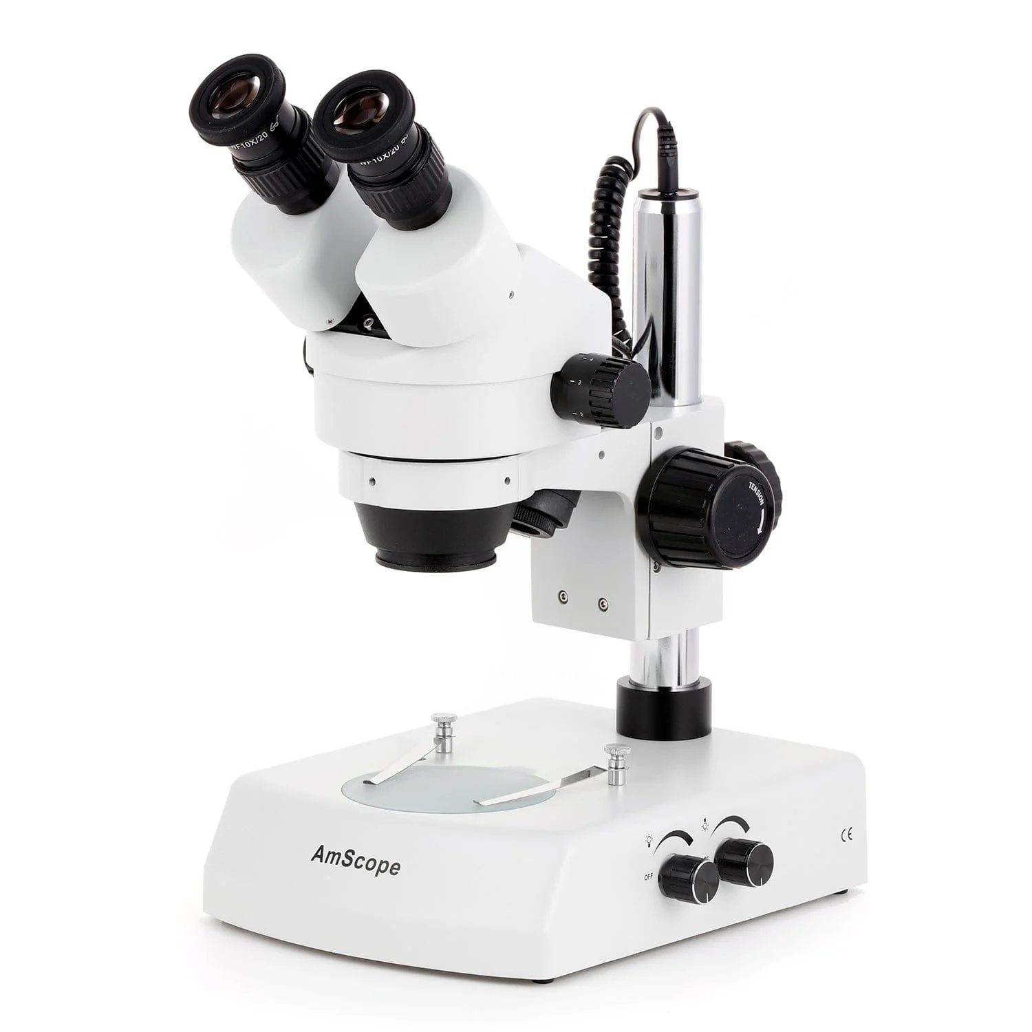 AmScope SM-2 Series Zoom Binocular Stereo Microscope on Pillar Stand with Dual Halogen Lights and Optional Digital Camera