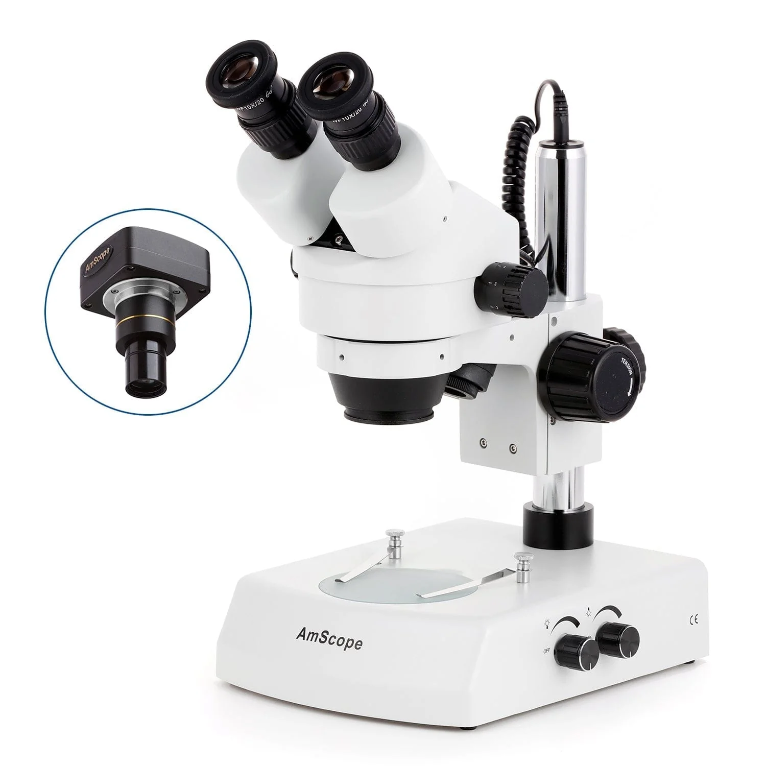 AmScope SM-2 Series Zoom Binocular Stereo Microscope on Pillar Stand with Dual Halogen Lights and Optional Digital Camera - Image 2