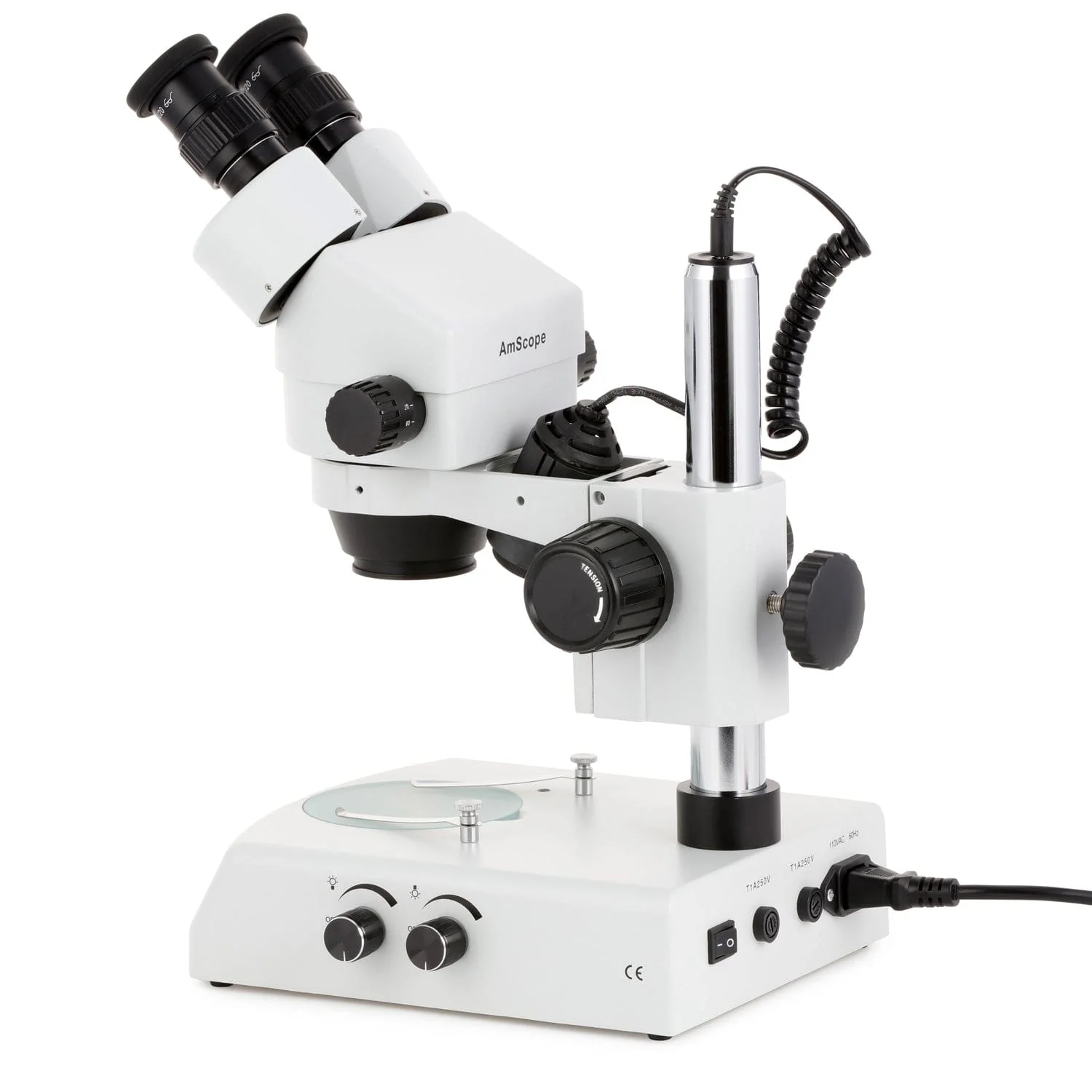 AmScope SM-2 Series Zoom Binocular Stereo Microscope on Pillar Stand with Dual Halogen Lights and Optional Digital Camera - Image 6