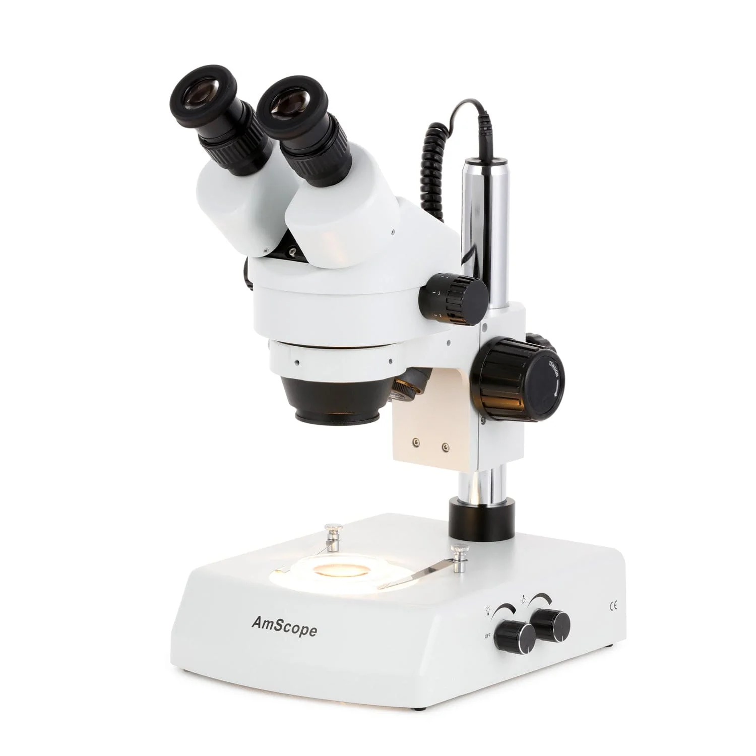 AmScope SM-2 Series Zoom Binocular Stereo Microscope on Pillar Stand with Dual Halogen Lights and Optional Digital Camera - Image 7