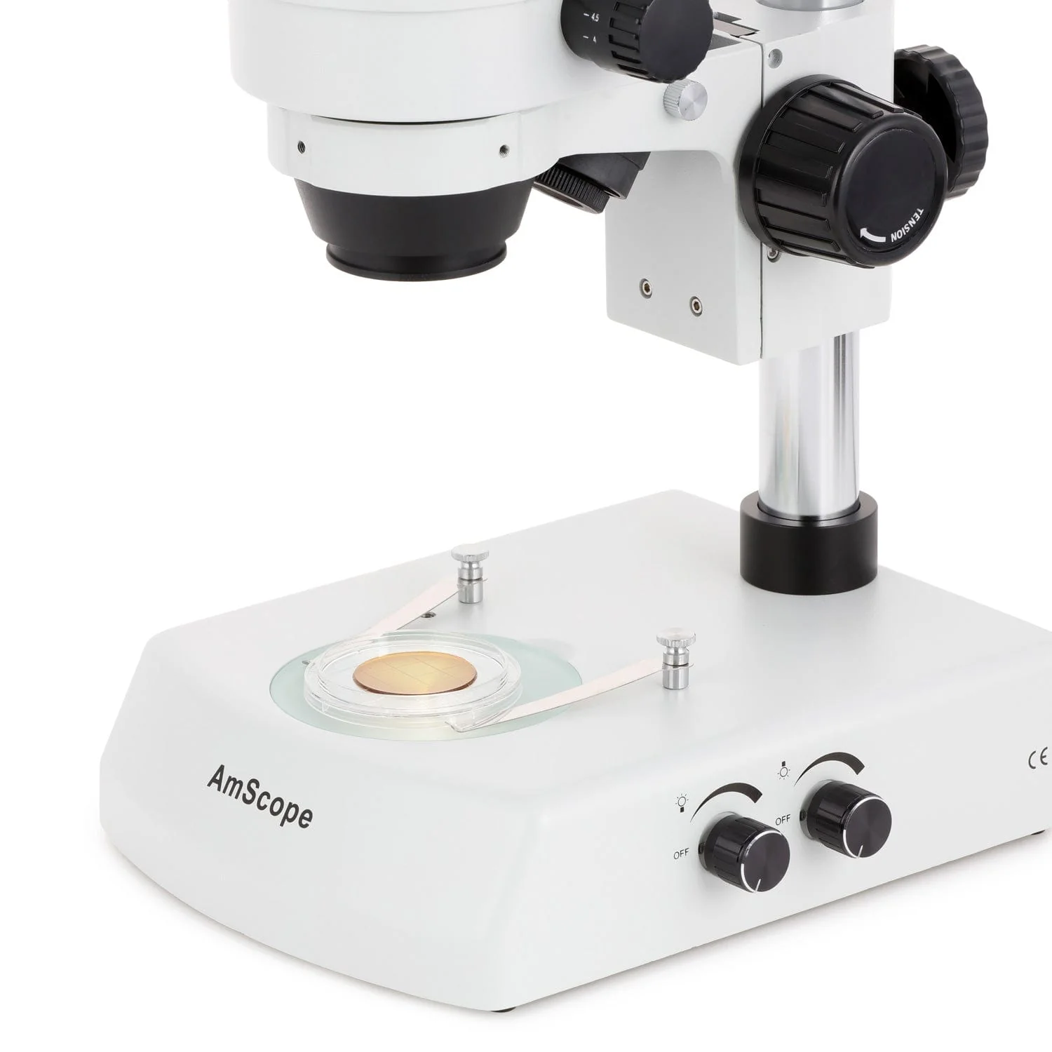 AmScope SM-2 Series Zoom Trinocular Stereo Microscope on Pillar Stand with Dual Halogen Lights and Optional Digital Camera - Image 10