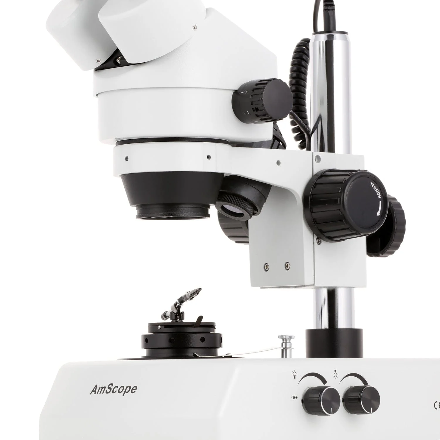 AmScope SM-2 Series Darkfield Trinocular Stereo Microscope on Pillar Stand with Dual Halogen Lights and Optional Digital Camera - Image 11