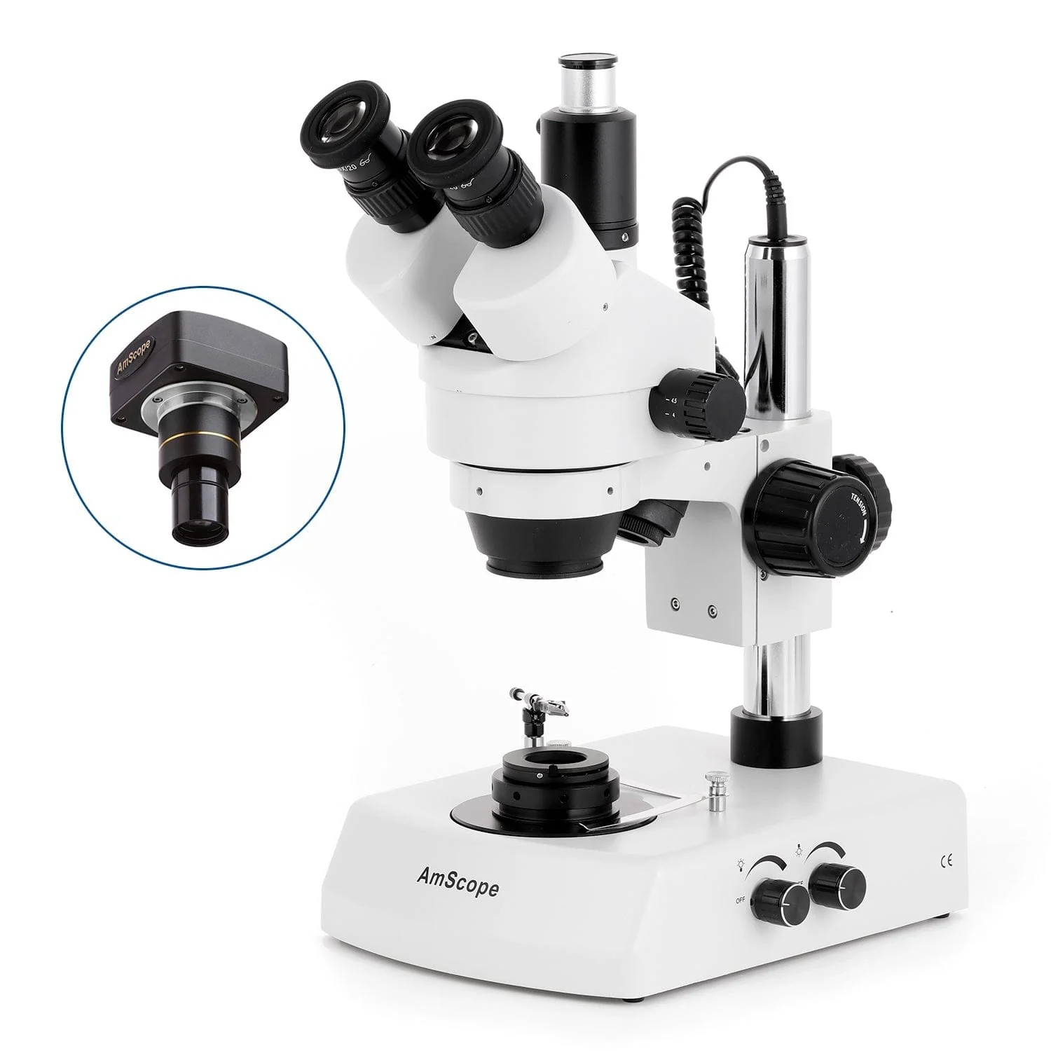 AmScope SM-2 Series Darkfield Trinocular Stereo Microscope on Pillar Stand with Dual Halogen Lights and Optional Digital Camera - Image 2
