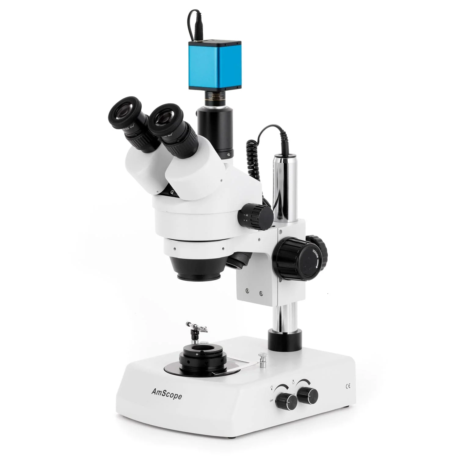AmScope SM-2 Series Darkfield Trinocular Stereo Microscope on Pillar Stand with Dual Halogen Lights and Auto Focus Optional Digital Camera - Image 2