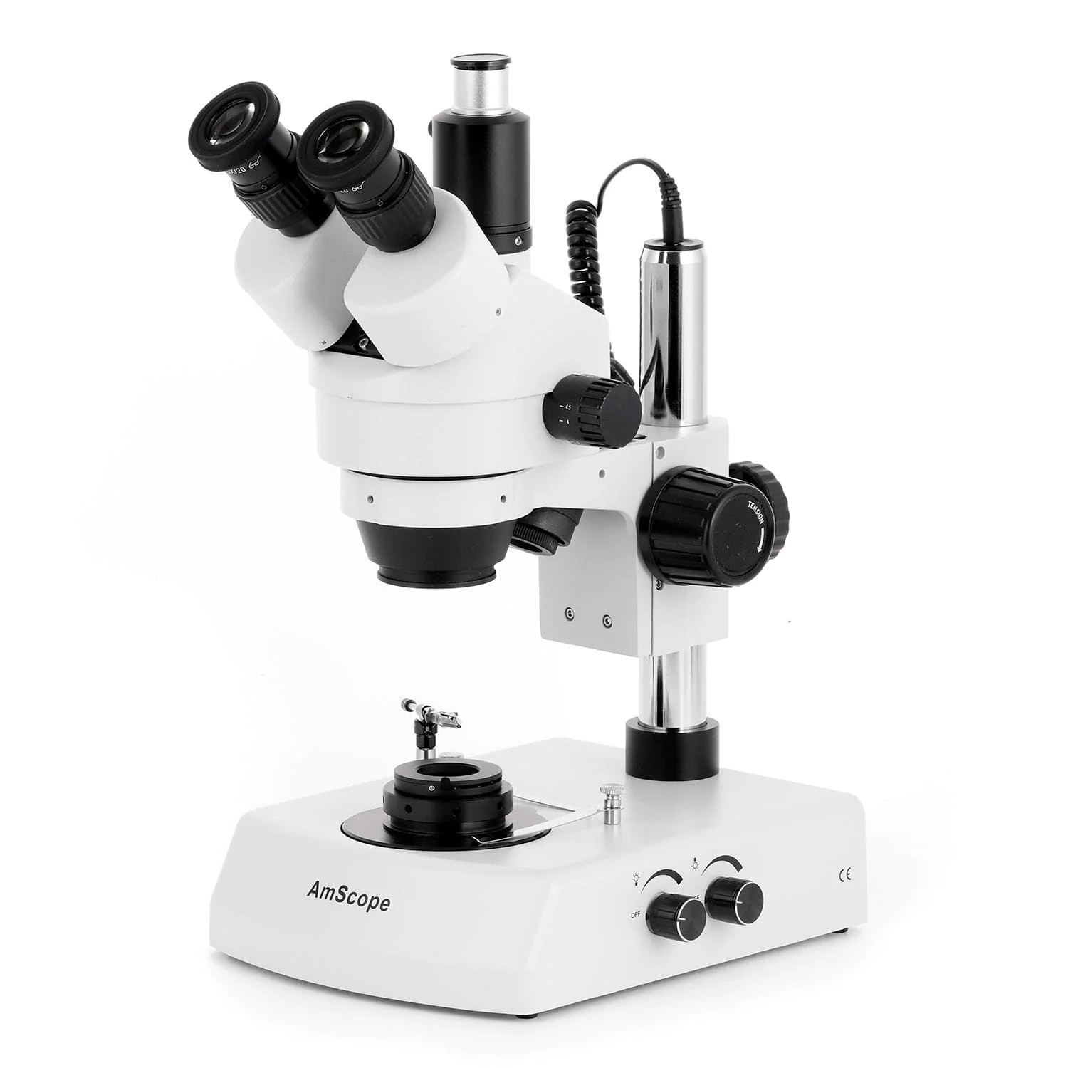 AmScope SM-2 Series Darkfield Trinocular Stereo Microscope on Pillar Stand with Dual Halogen Lights and Auto Focus Optional Digital Camera - Image 3