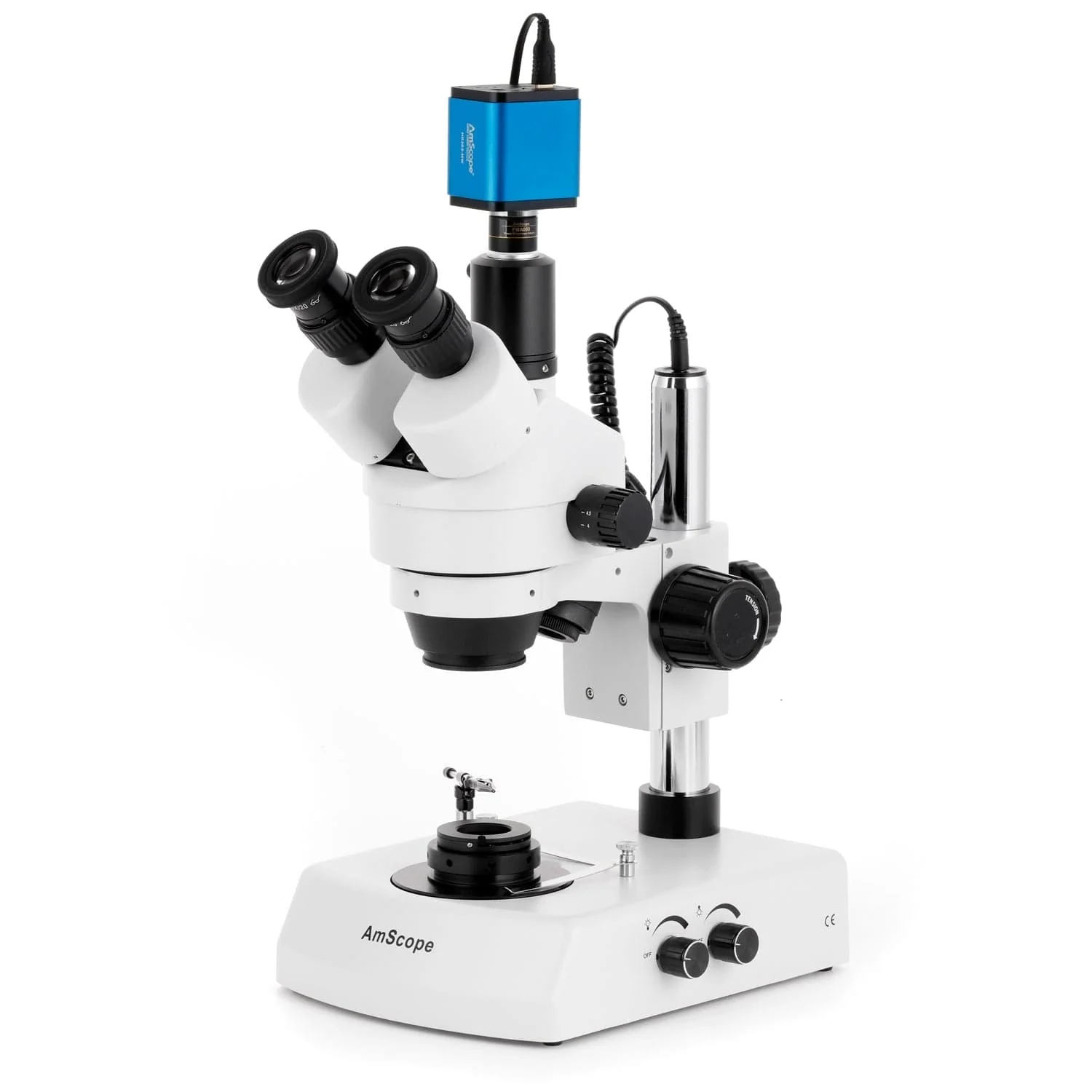 AmScope SM-2 Series Darkfield Trinocular Stereo Microscope on Pillar Stand with Dual Halogen Lights and HDMI Optional Digital Camera - Image 2