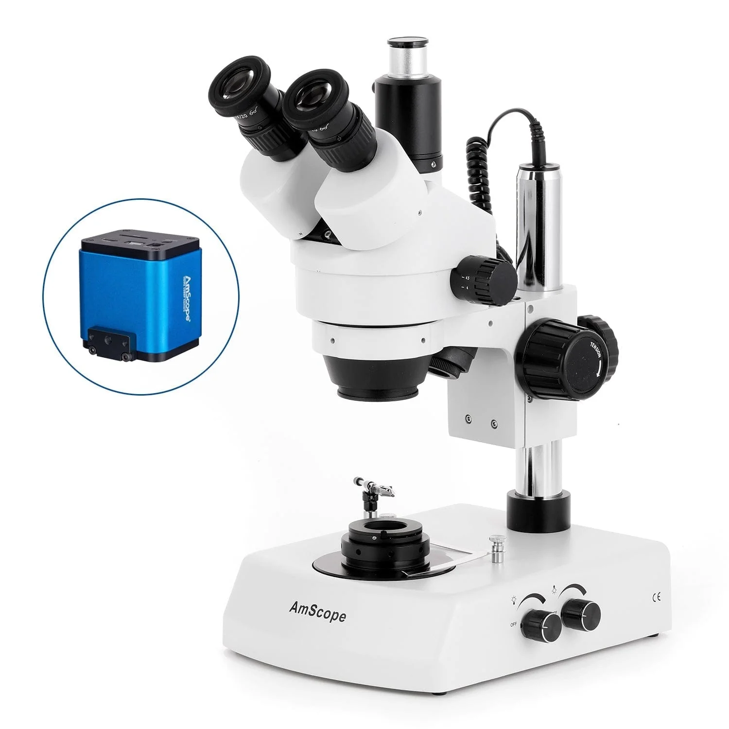 AmScope SM-2 Series Darkfield Trinocular Stereo Microscope on Pillar Stand with Dual Halogen Lights and HDMI Optional Digital Camera - Image 4