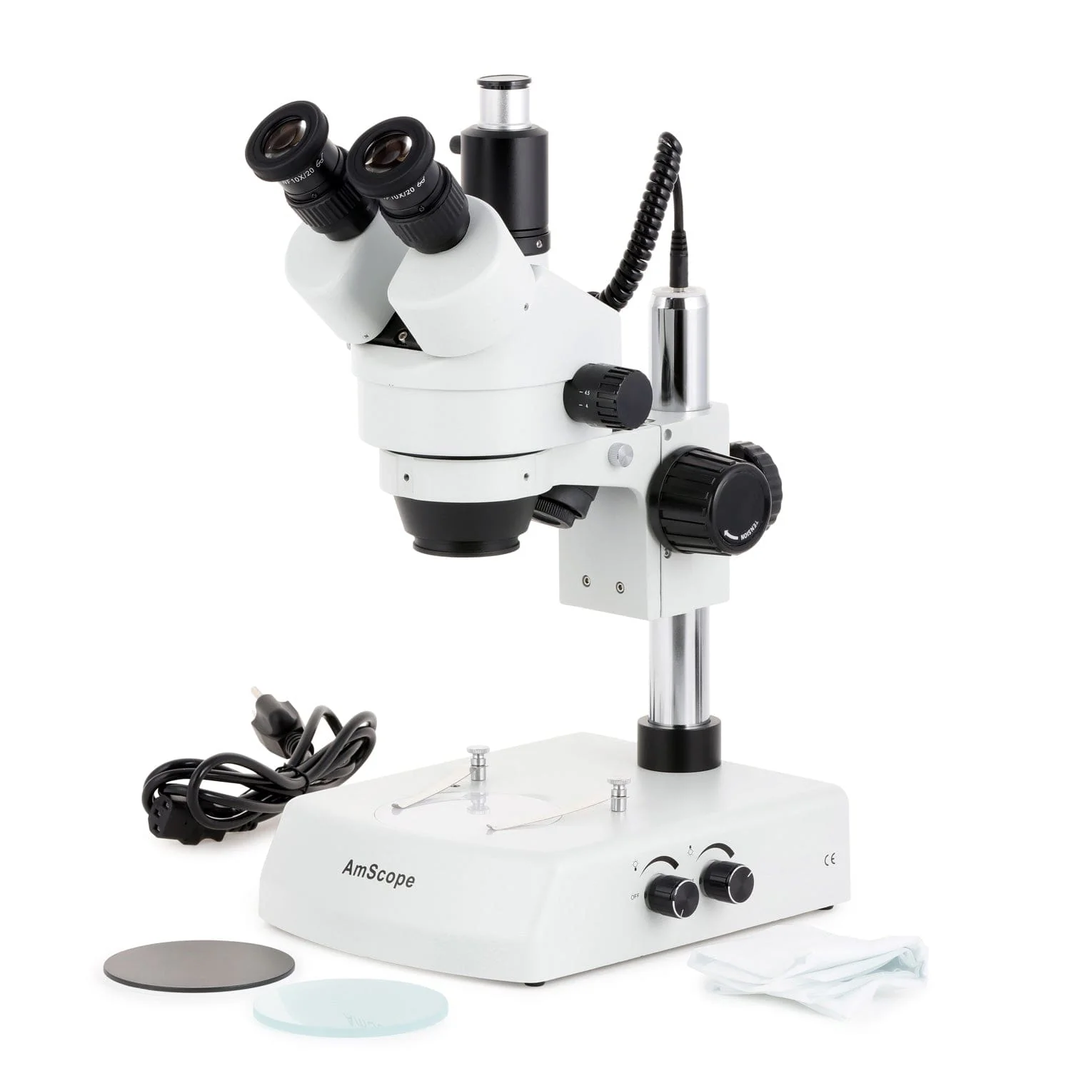AmScope SM-2 Series Trinocular Stereo Microscope on Pillar Stand with Dual Halogen Lights and HDMI CMOS Optional Digital Camera - Image 13