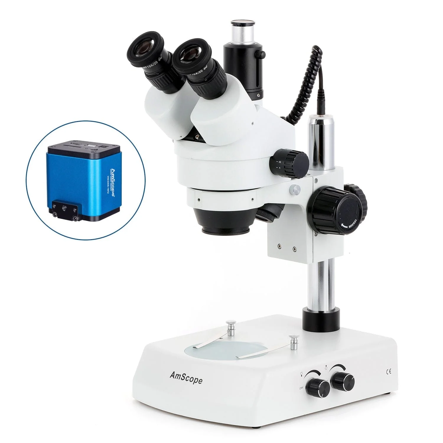 AmScope SM-2 Series Trinocular Stereo Microscope on Pillar Stand with LED Dual Lights and HDMI Optional Digital Camera - Image 8