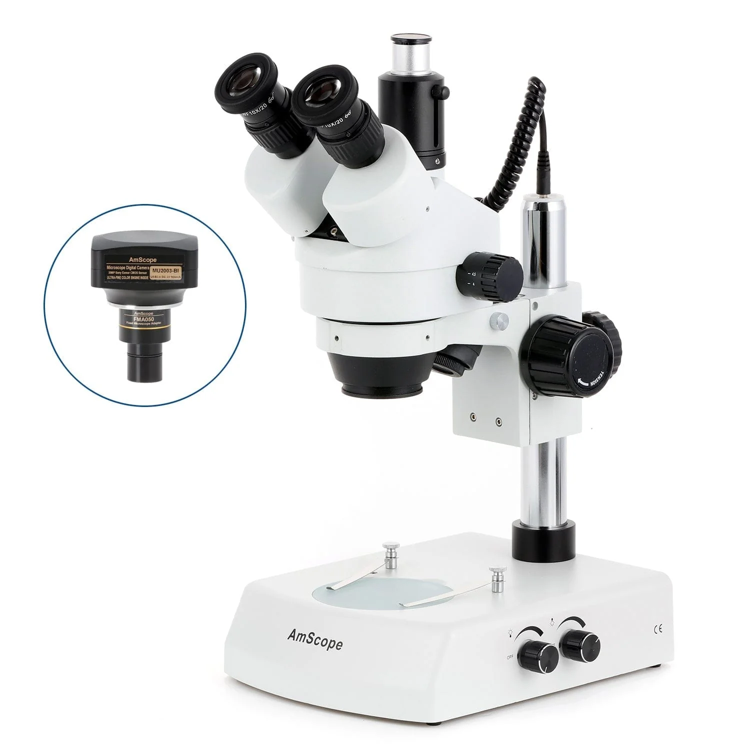 AmScope SM-2 Series Simul-Focal Zoom Trinocular Stereo Microscope with Dual Halogen Lights and Optional Digital Camera - Image 6