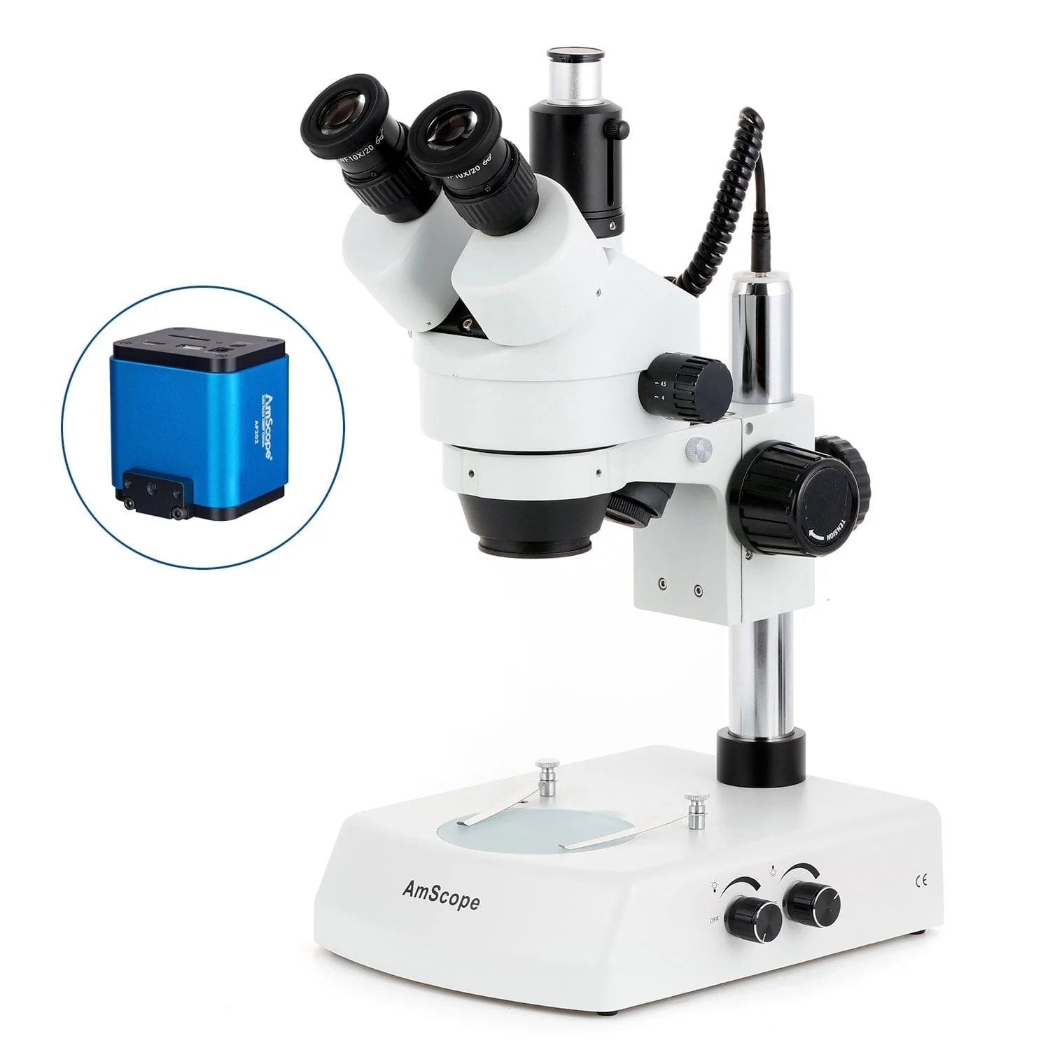 AmScope SM-2 Simul-Focal Series Zoom Trinocular Stereo Microscope on Pillar Stand with Dual Halogen Lights and Auto Focus Optional Digital Camera - Image 4