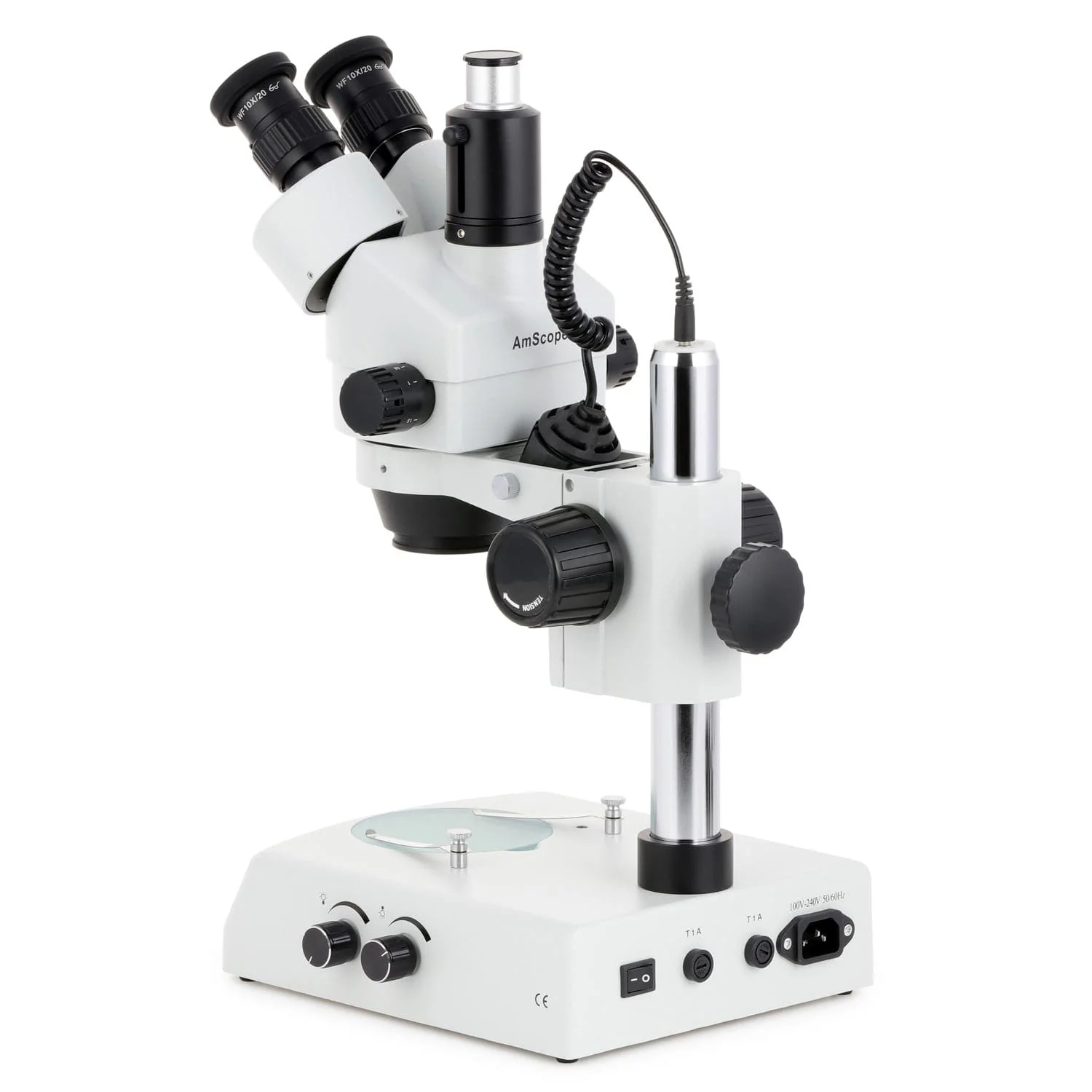 AmScope SM-2 Series Simul-Focal Zoom Trinocular Stereo Microscope on Pillar Stand with Dual Halogen Lights and HDMI Optional Digital Camera - Image 11