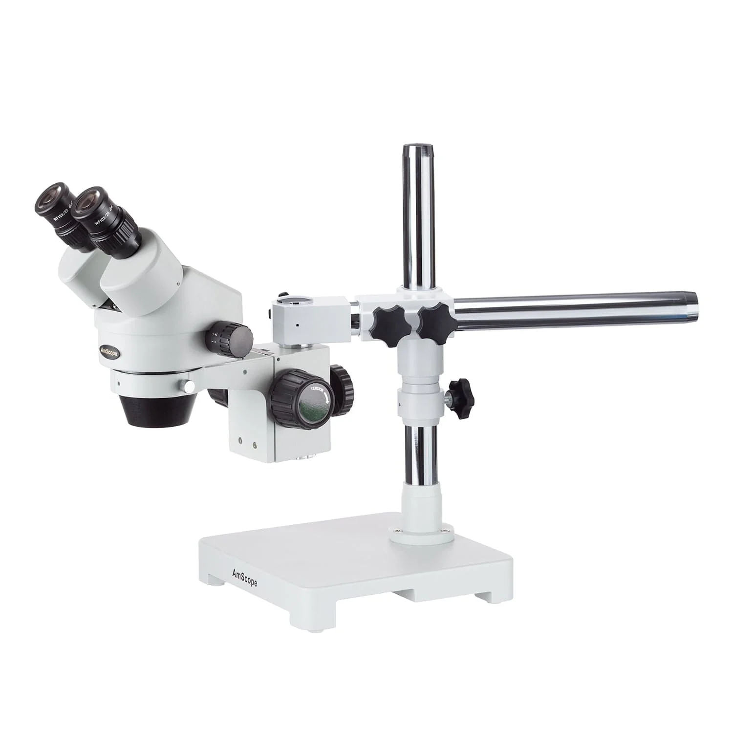 AmScope SM-3B Series Binocular Zoom Stereo Microscope With Optional Digital Camera on Single Arm Boom Stand