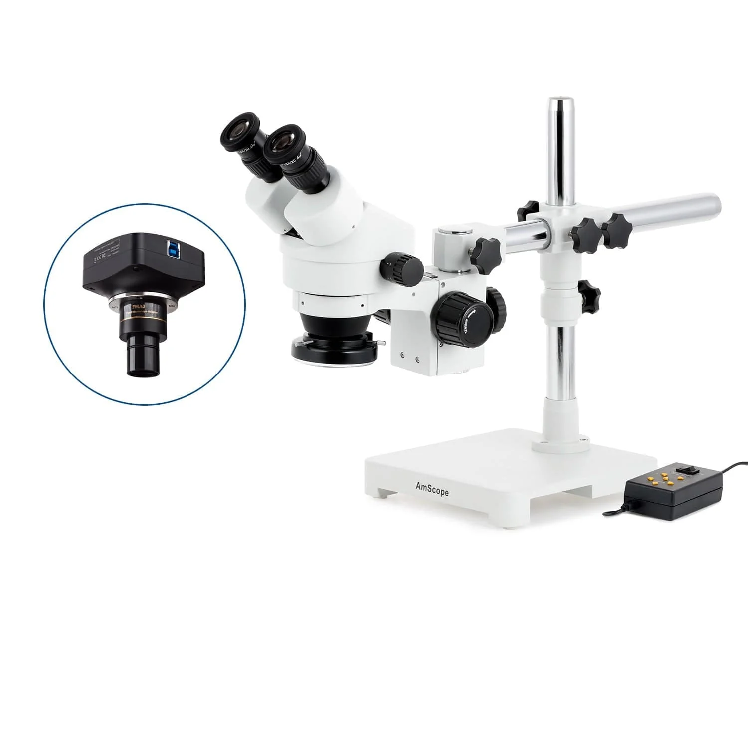 AmScope SM-3 Series Zoom Binocular Stereo Microscope with Multi-Zone 144 LED and Optional Digital Camera on Single Arm Boom Stand - Image 4