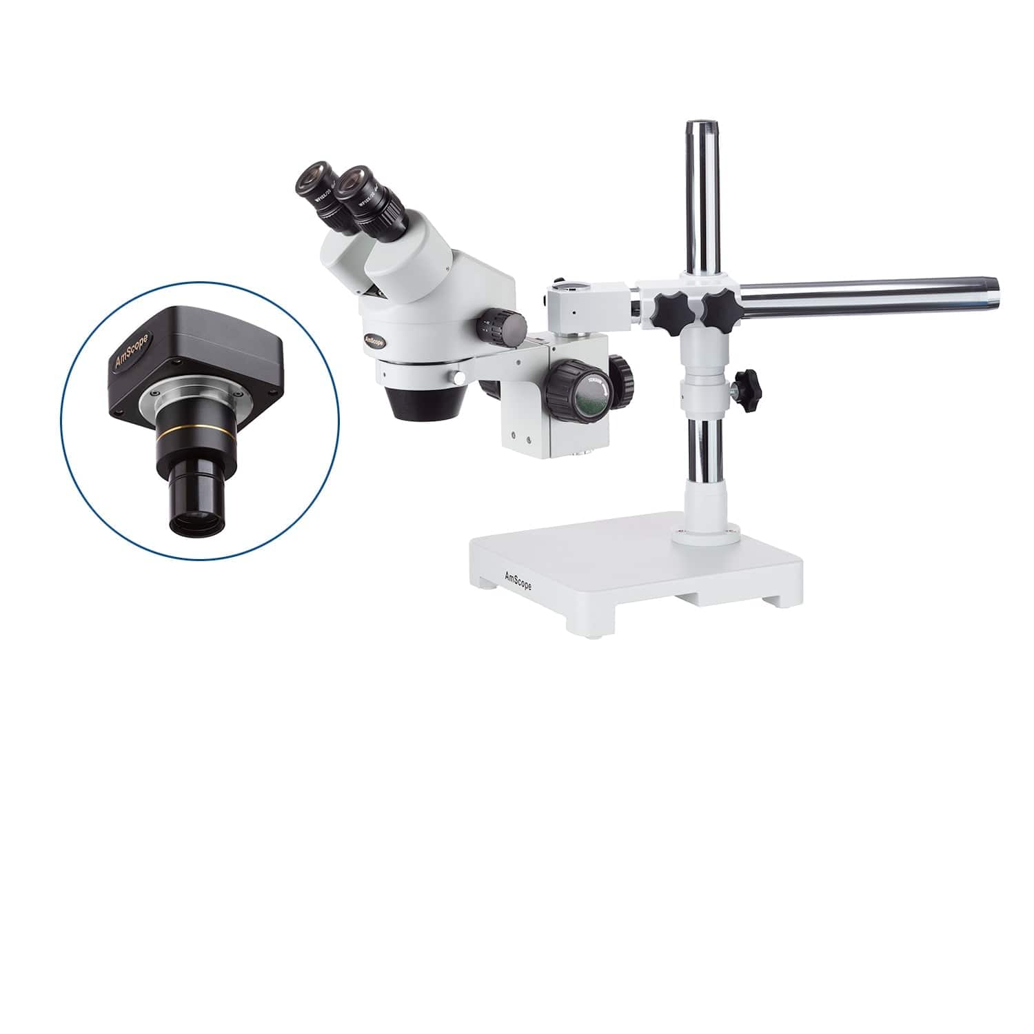 AmScope SM-3B Series Binocular Zoom Stereo Microscope With Optional Digital Camera on Single Arm Boom Stand - Image 2