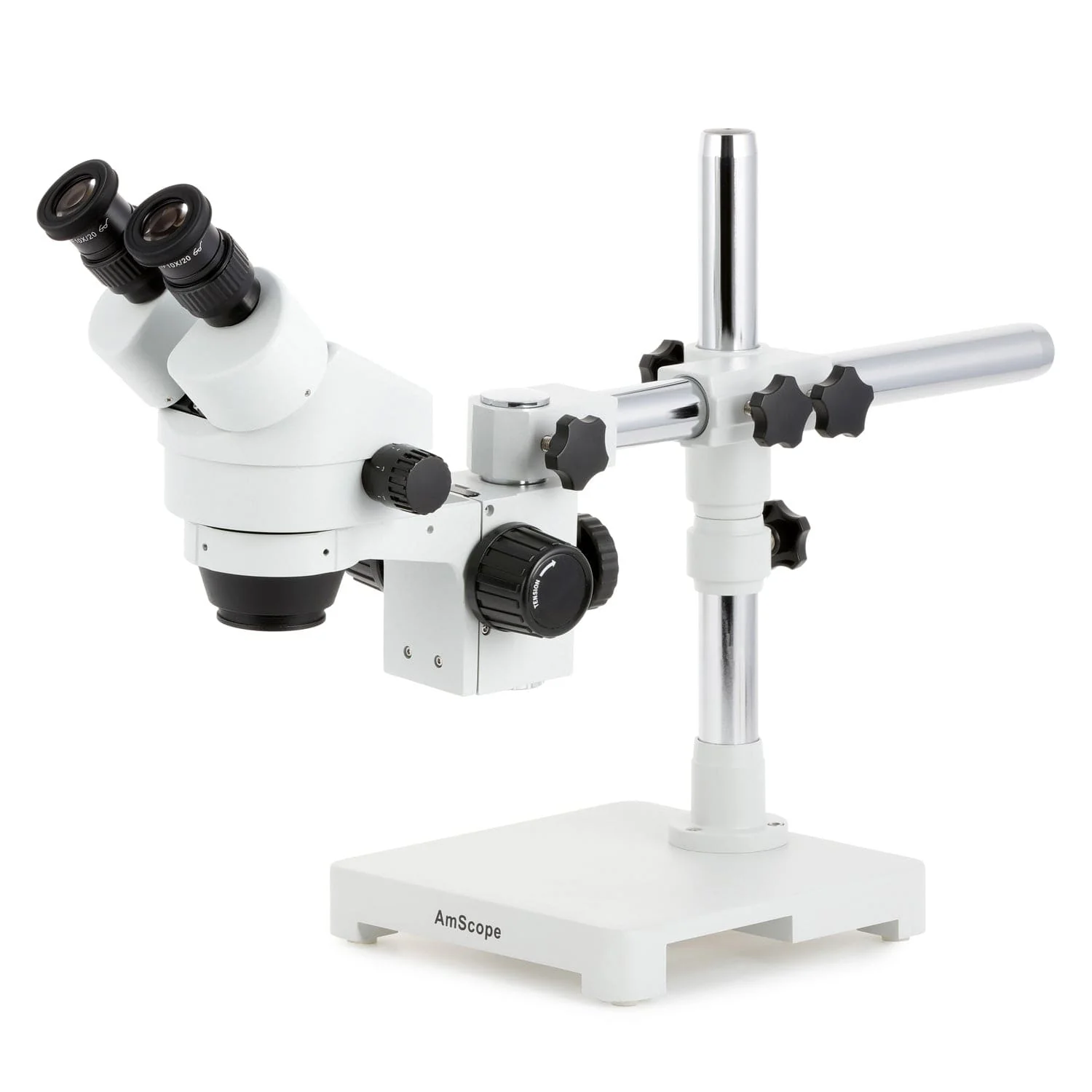 AmScope SM-3 Series Zoom Binocular Stereo Microscope with 30W LED Dual Gooseneck Fiber Optic Lights and Optional Digital Camera on Single Arm Boom Stand - Image 7